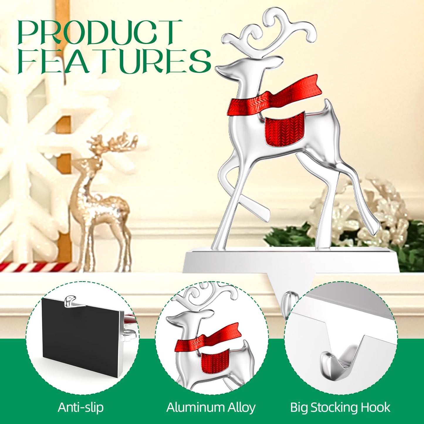 Homyplaza Christmas Stocking Holders for Mantle Weighted Metal Stocking Hangers Hooks for Fireplace Christmas Decorations (Set of 6)