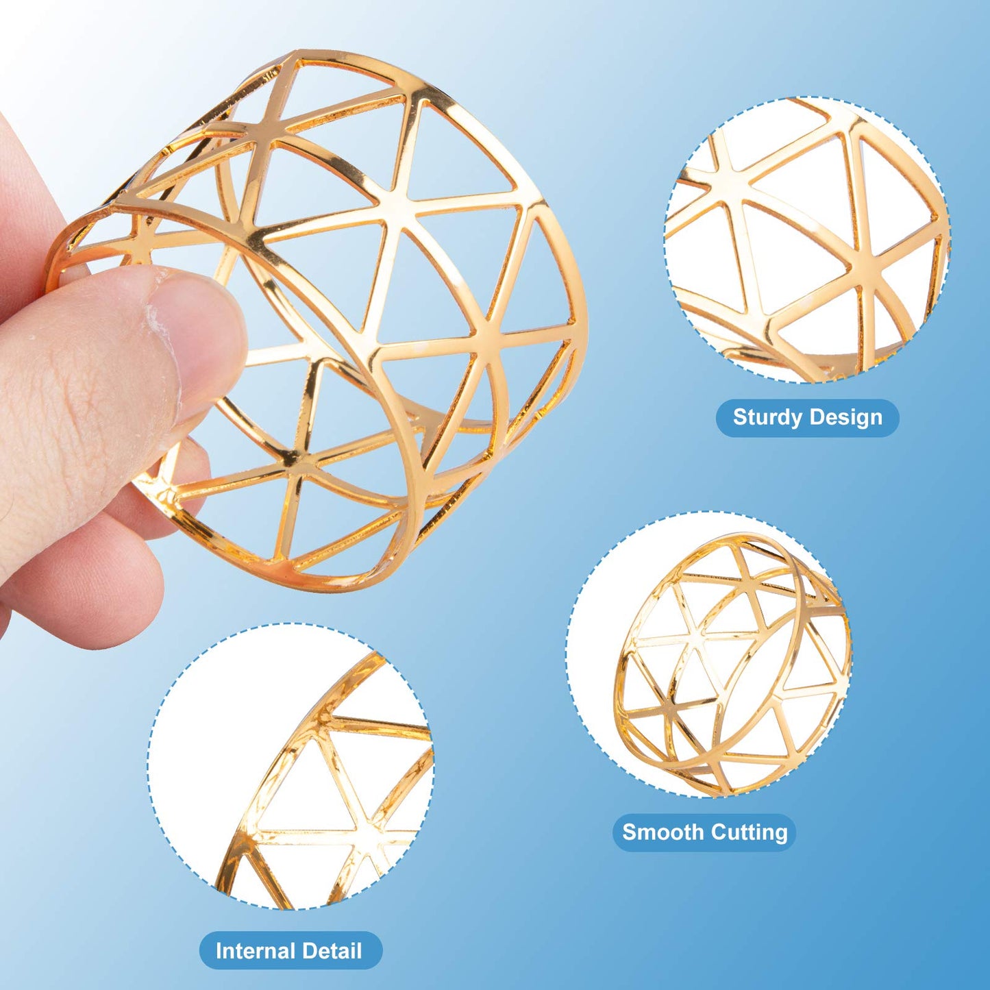 12PCS – Gold Napkin Rings Set of 12, Holiday Napkin Holders for Dining, Anniversary, Birthday, Romantic Candlelight Dinner, Holiday, Party of Table Setting, Wedding Table Decoration