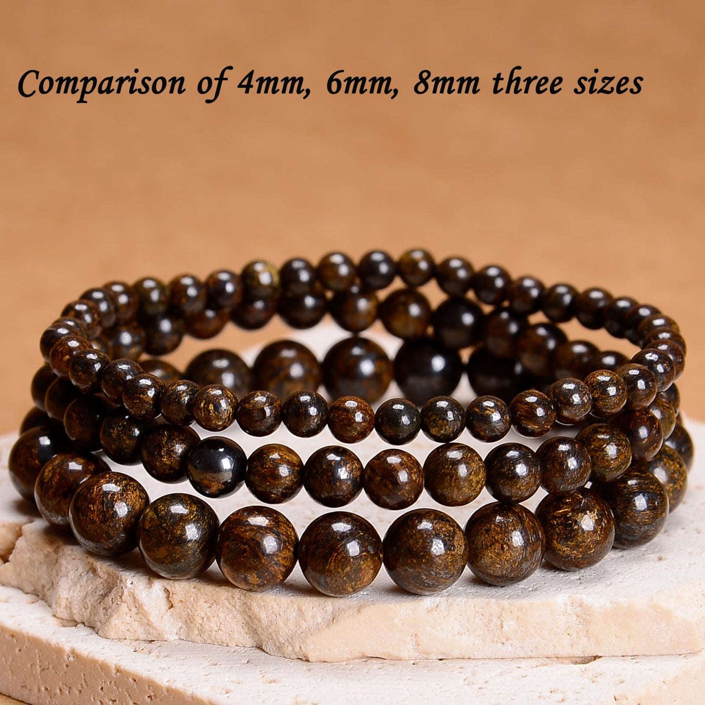 CHCCOYE 4mm Natural Healing Gemstone Bracelet Handmade Yoga Stretch Elastic Bracelet Stress Relief Crystal Jewelry for Men and Women (4mm Bronzite)