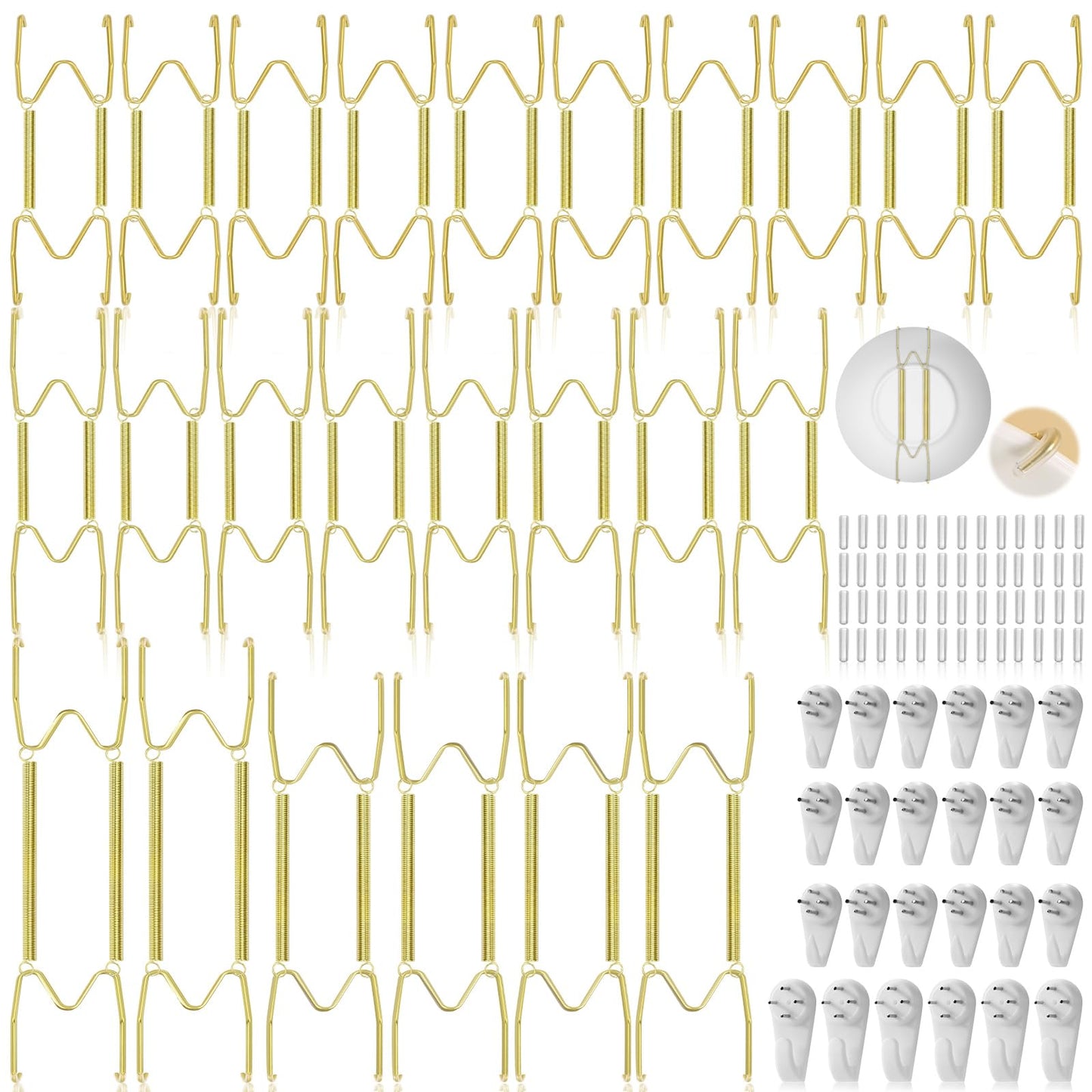 24 Pack Plate Hangers for Wall Display, 6/8/10/12 Inch Invisible Stainless Steel Plate Holders with Wall Hooks, Fit 5.5–12.5 Inch Decorative Plates, Plate Display Hangers for Home Wall Decor, Gold