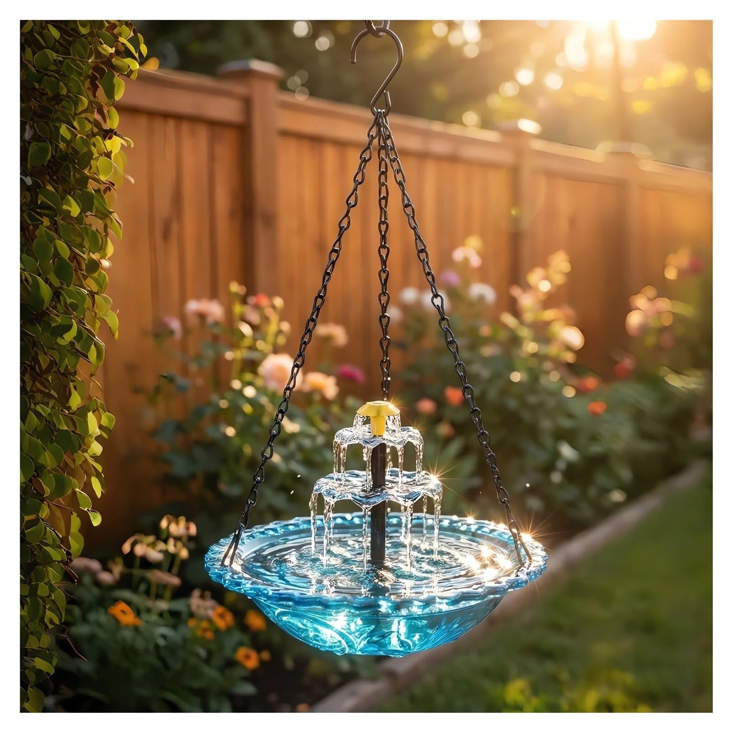 2026 Solar Cascade Hanging Bird Bath Fountain Solar Powered Birdbath Water Fountain Pumps Dispenser Outdoors Decor Hummingbird Bath Shower Bowl Kit Garden Gift Yard Patio Backyard Decoration (Blue)