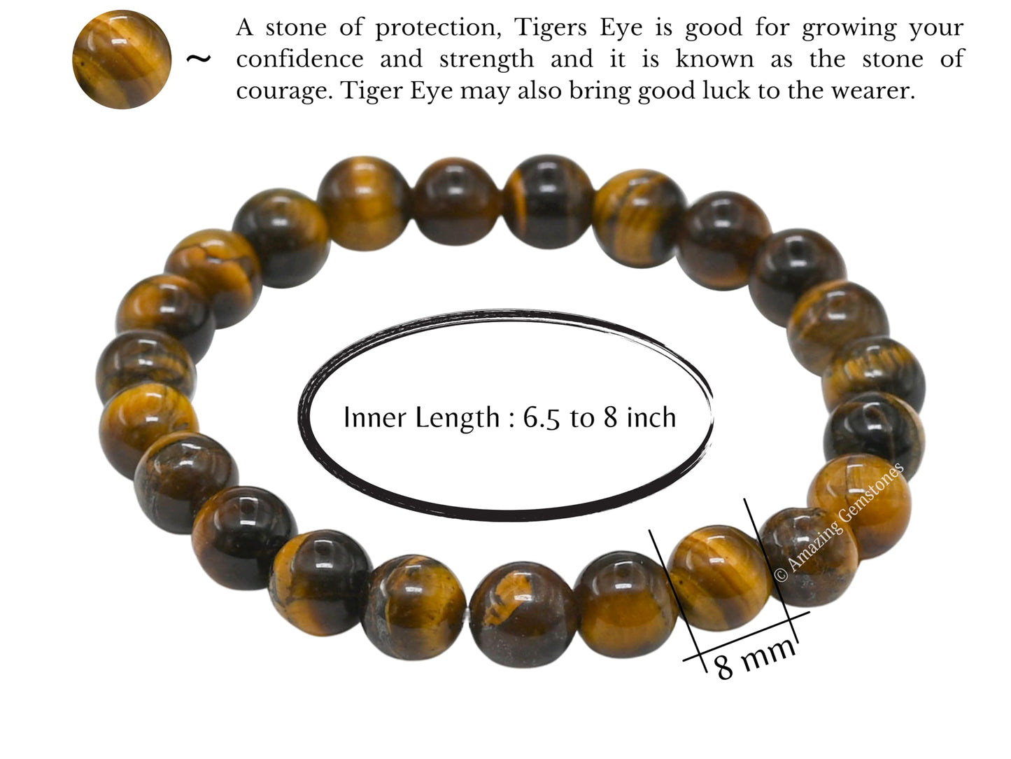 Amazing Gemstone Crystal Bracelet for Women Men's Gifts - Protection Healing Crystal Bracelet - 8mm Gemstone Beaded Stretchable Bracelet Pulseras Para Hombres Mujer Stocking Stuffers Mothers Day Gift (Tiger Eye)