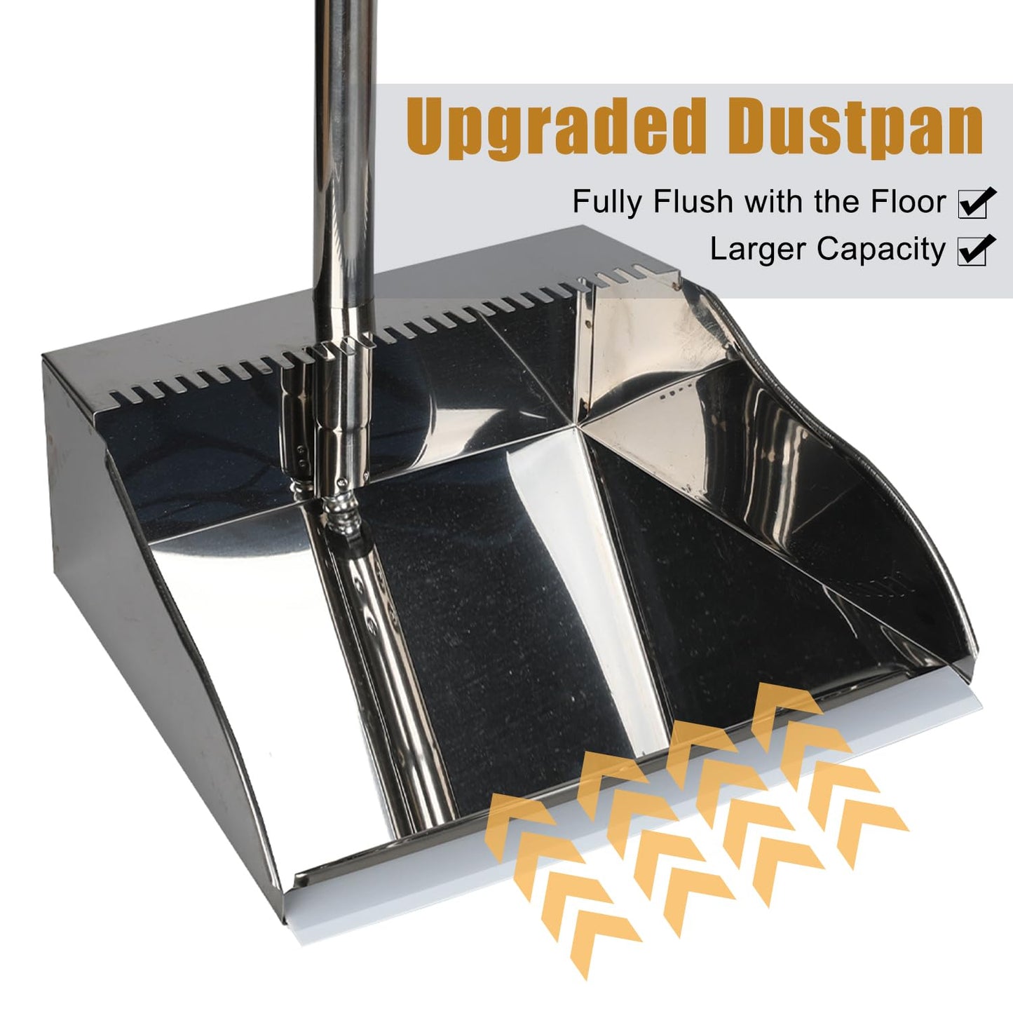 Stainless Steel Dustpan Metal Dustpan with Handle Heavy Duty Dust Pan Upright Dust Pan for Home Office Lobby