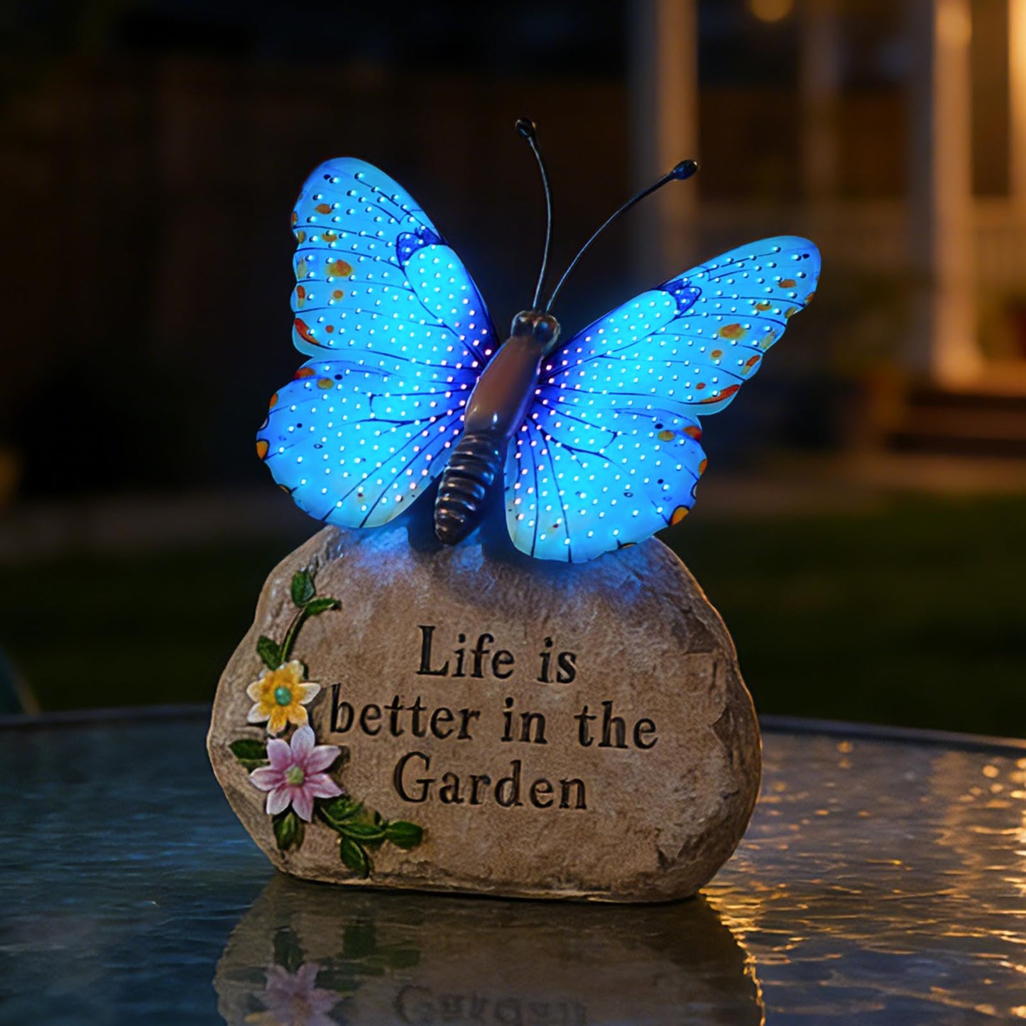 XMHBCSM Solar LED Butterfly Garden Statue with Sparkling Light-Up Wings - Outdoor Yard Patio Decor Figurine, for Women Mom Grandma (Blue)