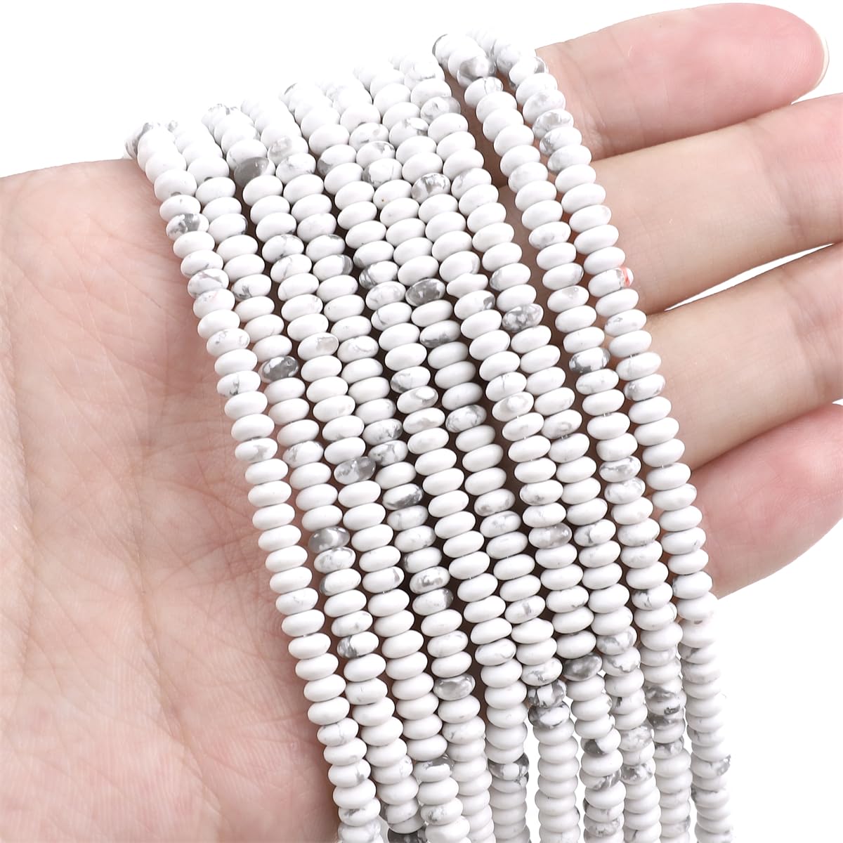 BEADIA Natural White Howlite Spacer Beads Caps Rondelle Disk Loose Beads for Beading Jewelry Making 4mmx2mm 38cm