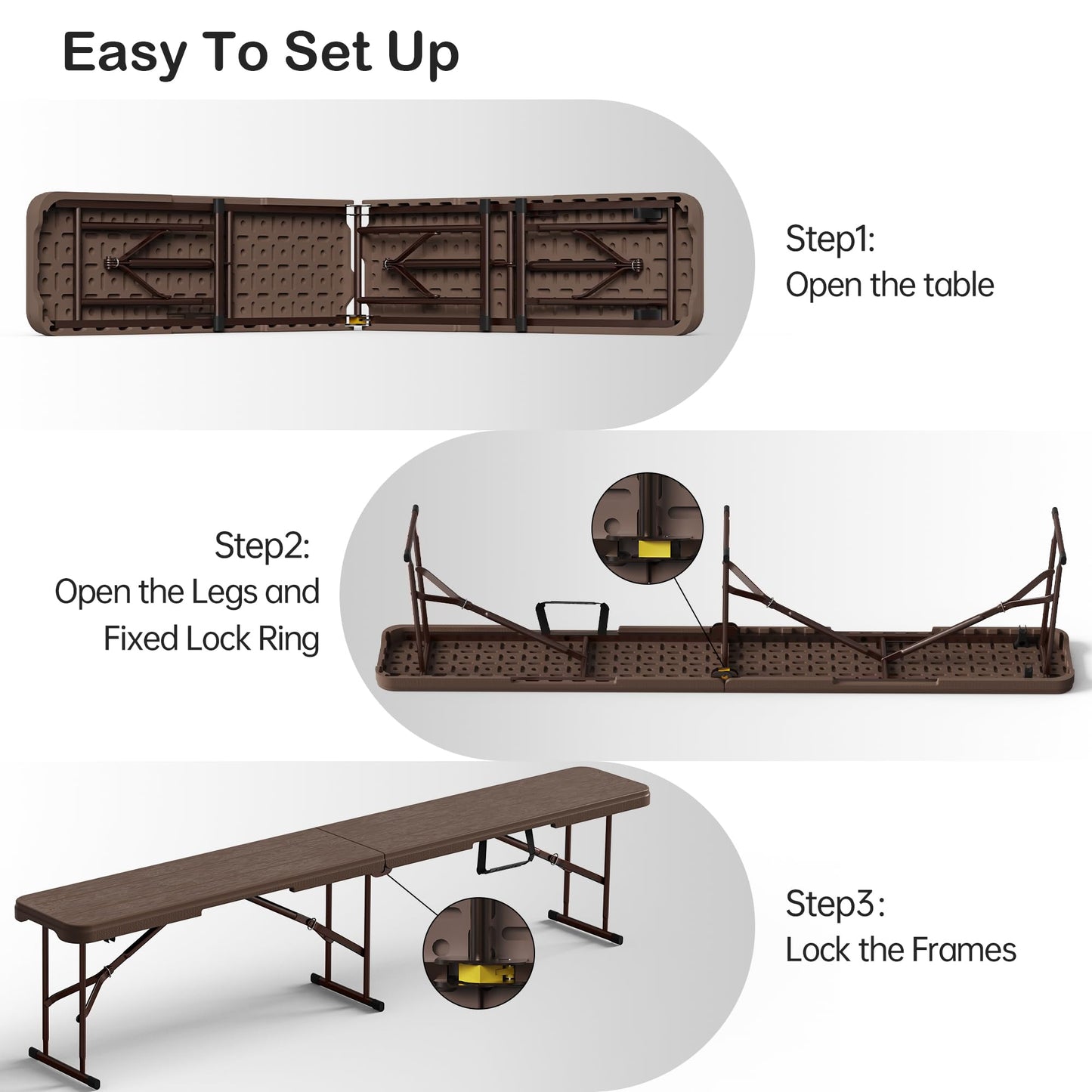 VSOAEIL 6 Foot Folding Bench, Portable Plastic Folding Bench Seat, Foldable Seat for Indoor Outdoor Picnic Camping Dining, Soccer Garden Multipurpose Entertaining Activities, Brown, 1 Pack