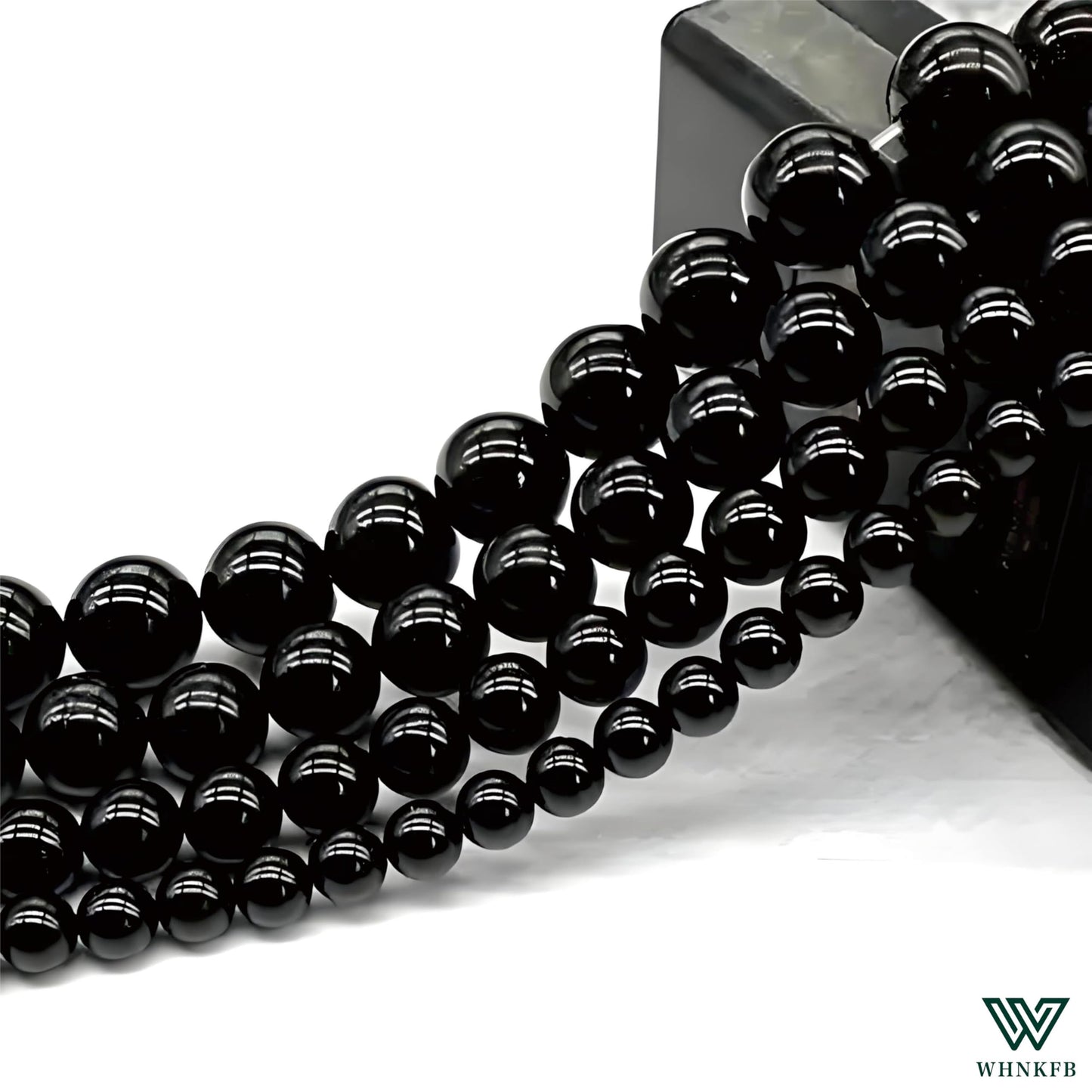 WHNKFB 10mm 50PCS Natural Black Onyx Round Beads, Smooth Polished Agate Loose Beads for Jewelry Making Craft - 4mm 6mm 8mm 10mm Options with Free Elastic Cord