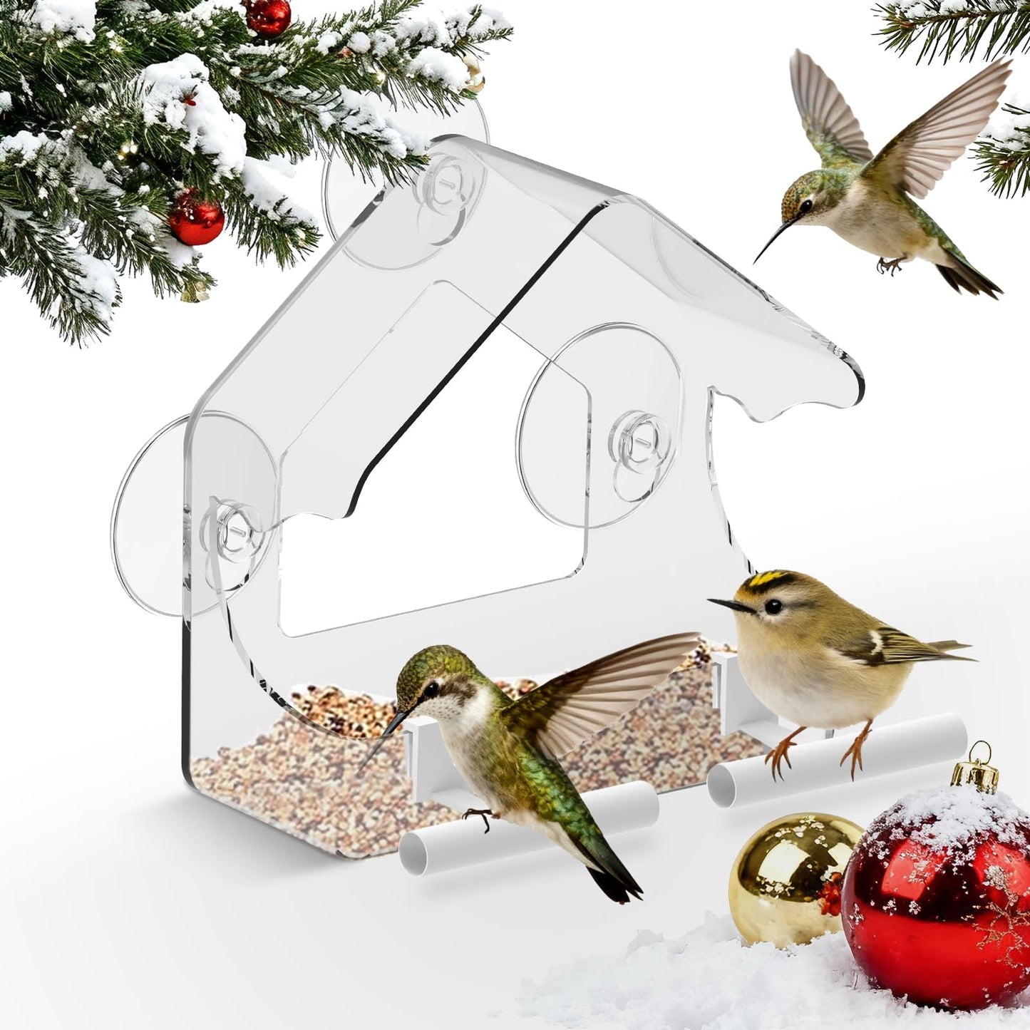 Clear Bird Feeder for Window Acrylic, Window Bird Feeders with Strong Suction Cups, Suction Cup Bird Feeder for Garden, Yard, Elderly Kids Viewing Wild Birds Outside, as a Bird Watching Gift