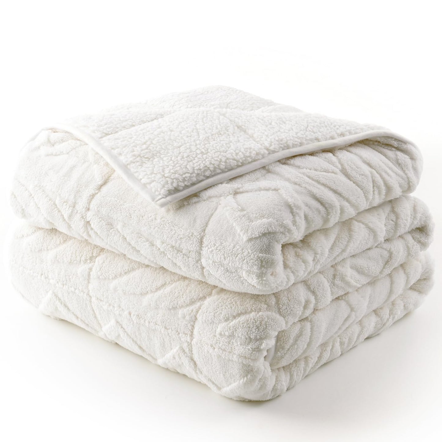 Cottonblue Jacquard Weighted Blanket 15lbs for Adults Queen Size, Ultra Soft Cozy Comfort Sherpa Blanket for Relax and Sleep, Heavy Bed Blankets with Glass Beads, 60x80 Inches, Cream White
