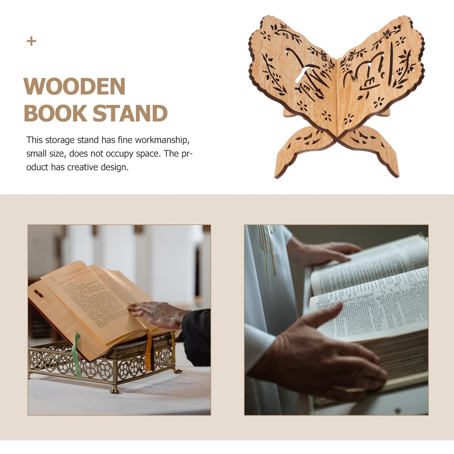 Amosfun Wooden Quran Holder Bible Stand Prayer Book Display Reading Stand - Folding Book Holder Eid Party Reading 6.5x5.5x5.0 Inch