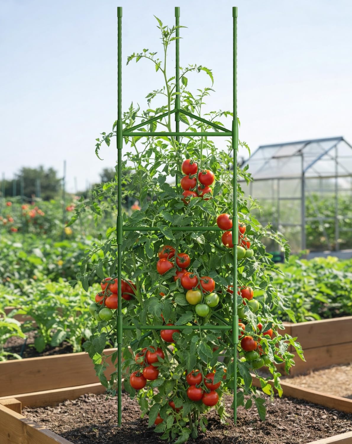 Growsun 51 inch Tomato Cage Heavy-Duty Plant Support Cucumber & Vine Vegetables – Adjustable Green Metal Garden Trellis for Climbing Plants, Indoor & Outdoor Use, 1 Pack
