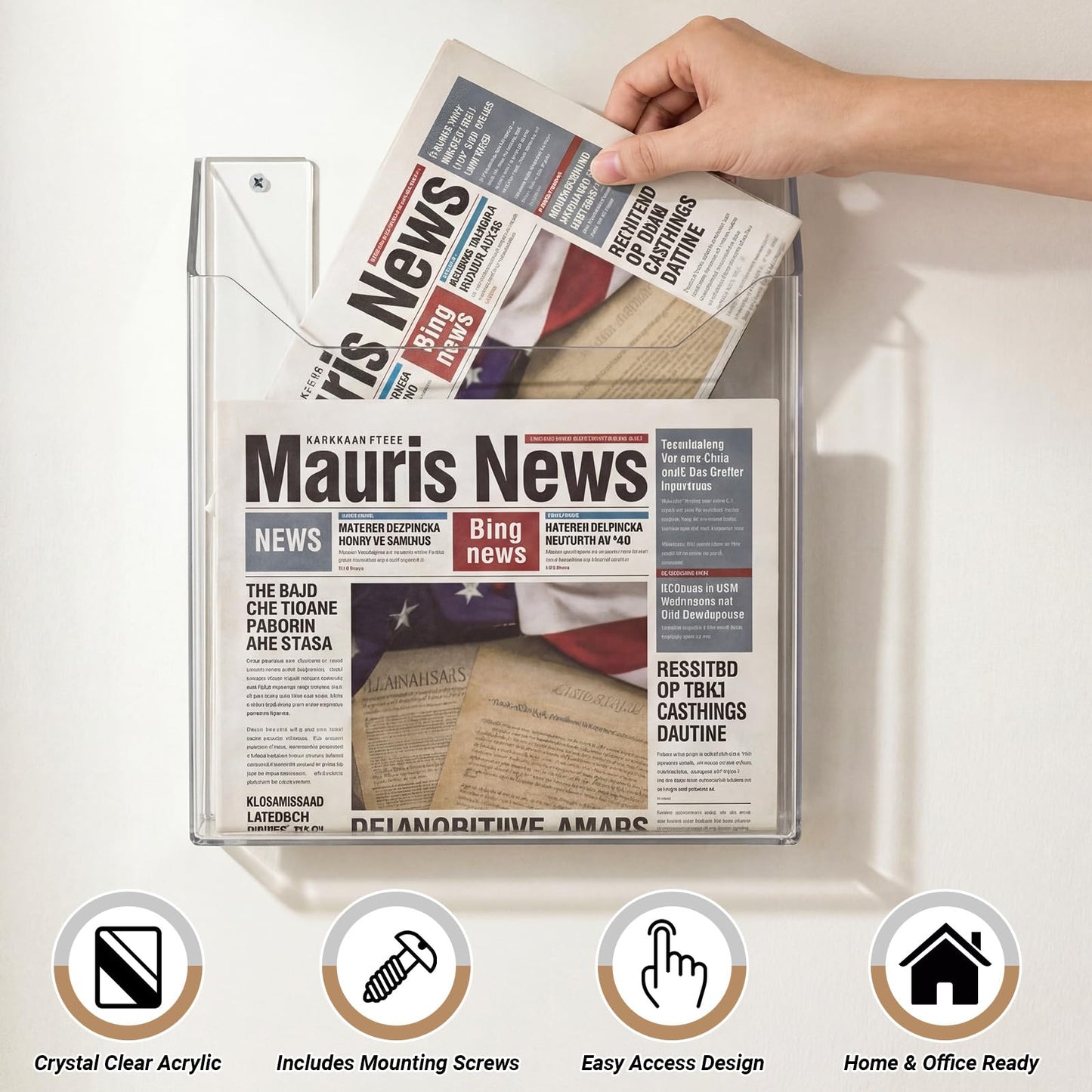 Sliner 2 Pcs Wall-mounted Single Pocket Newspaper Holder Acrylic Brochure Holder Clear Acrylic Display Holders for Home Office Waiting Room Magazine Mail Organizer, 13.38 x 11.50 x 2.24 Inches