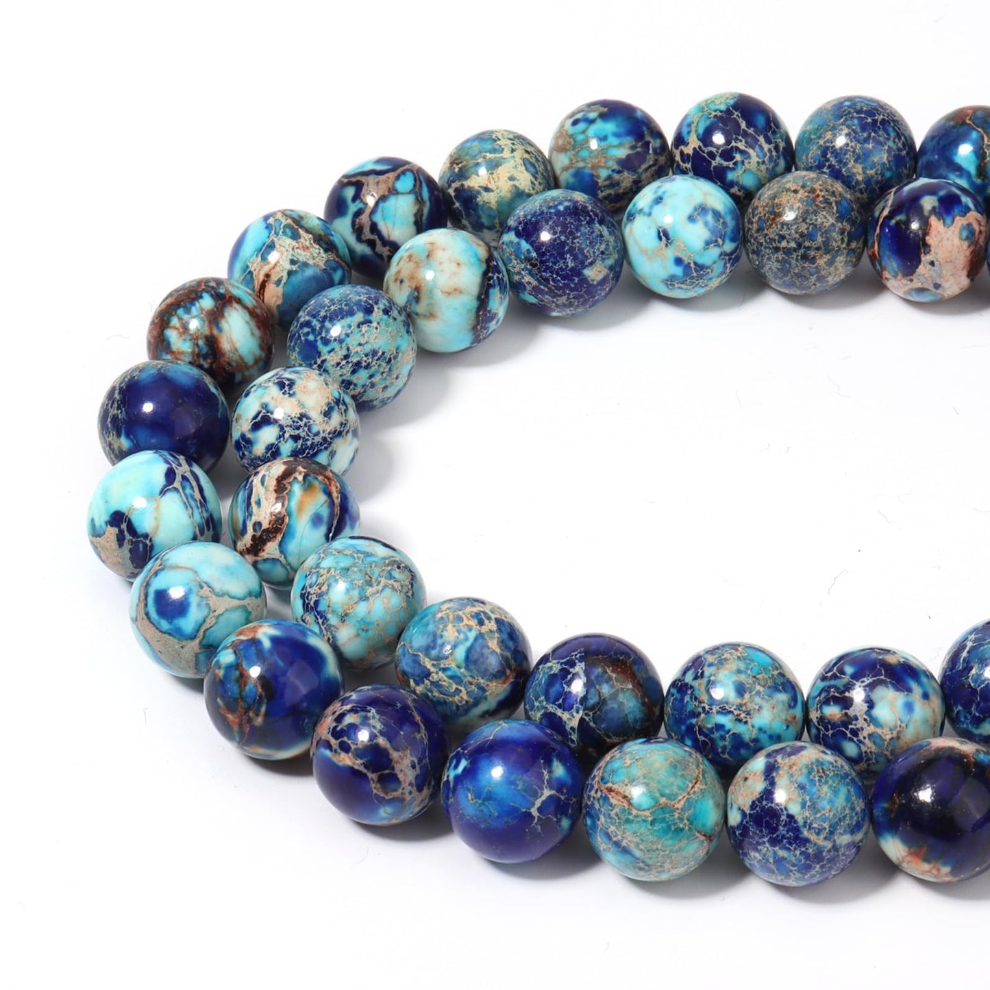 Siomia 45pcs 8mm Natural Mixed Blue Imperial Jasper Gemstone Beads Energy Healing Crystal Round Loose Stone Beads for Jewelry Making, DIY Bracelets Necklaces