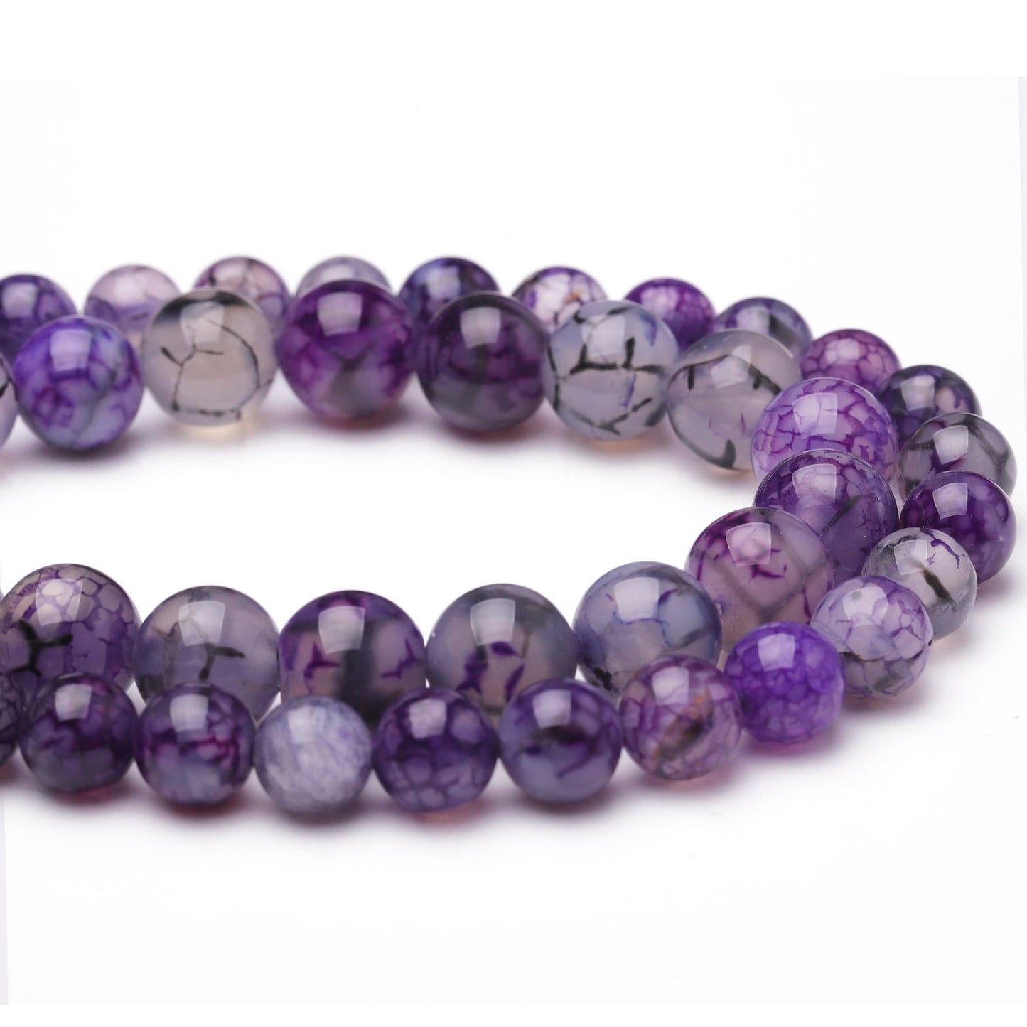 Chicager 8mm Natural Stone Beads for Jewelry Making,Purple Dragon Vein Agate Polished Smooth Round Gemstone Beads for Bracelet Necklace 15 Inch