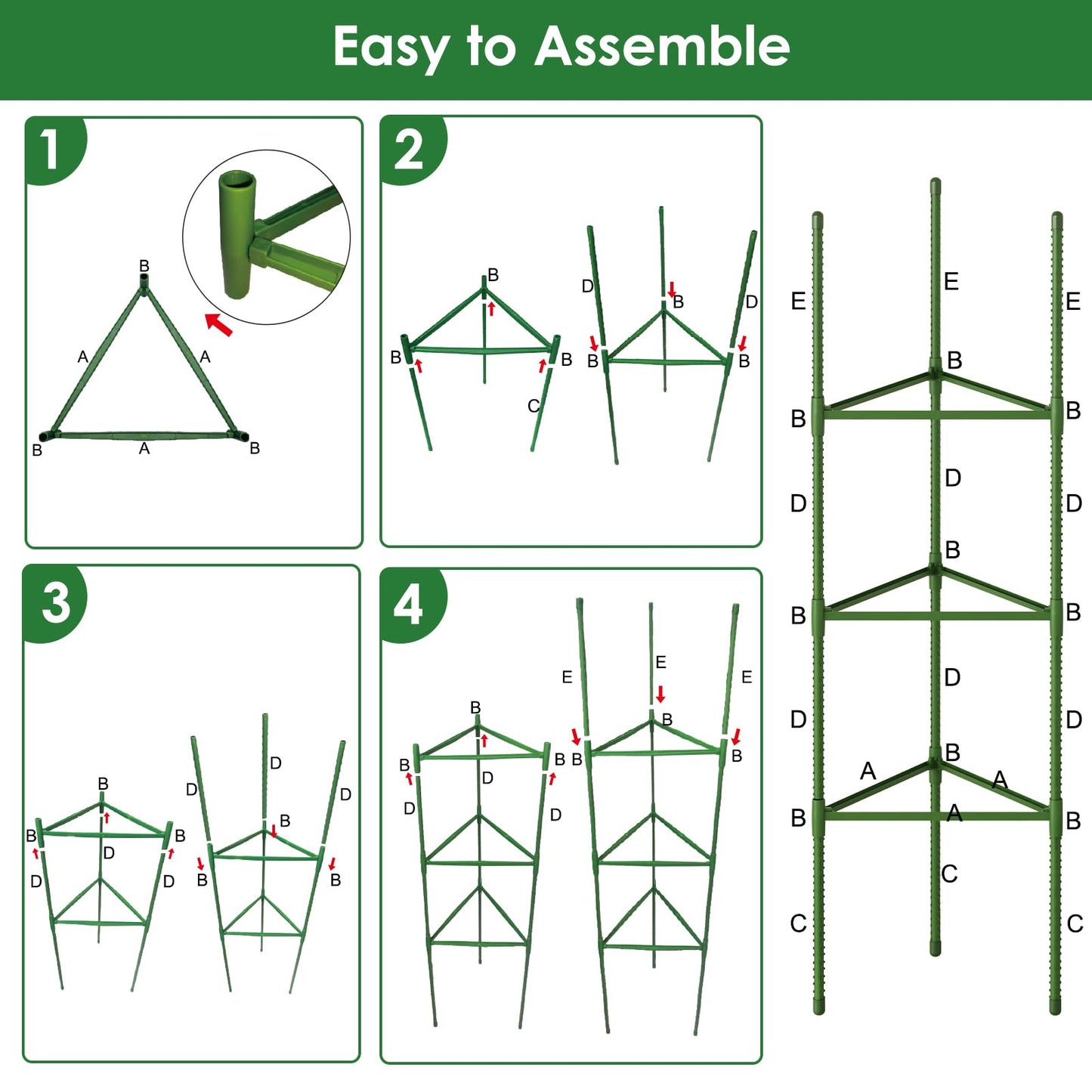 CEWOR Tomato Cage - 6 Pack Tomato Cages for Garden, 51.2inch Tall Tomato Trellis Triangle Stakes for Climbing Plants Outdoor, Plant Support Cages Structure for Pots, Raised Garden Bed, Vegetables