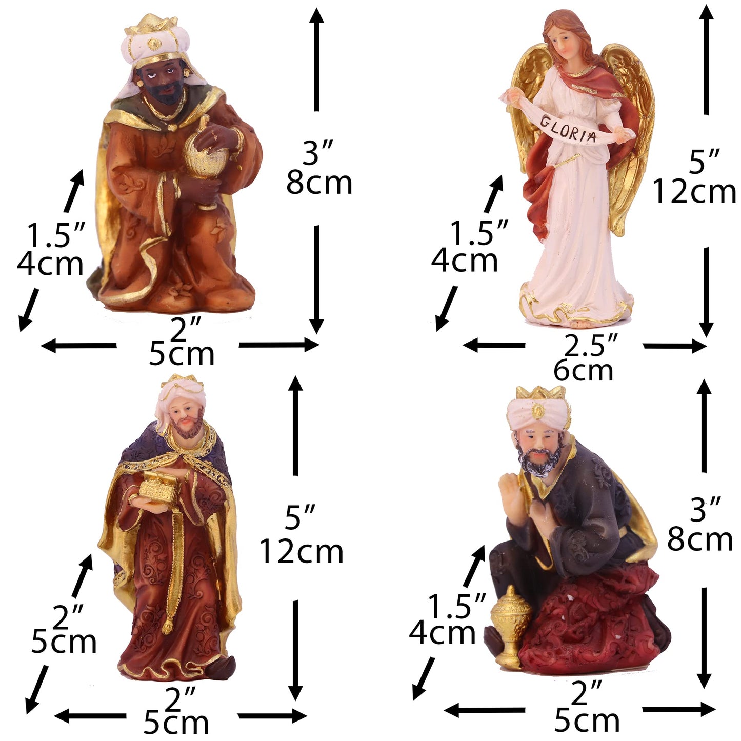 Zayton Nativity Set Christmas Indoor Figurines 11 pcs Nativity Scene Set 5.5“ Holy Family Miniatures Statue Crib Jesus Manger Ornament Church Xmas Home Decoration