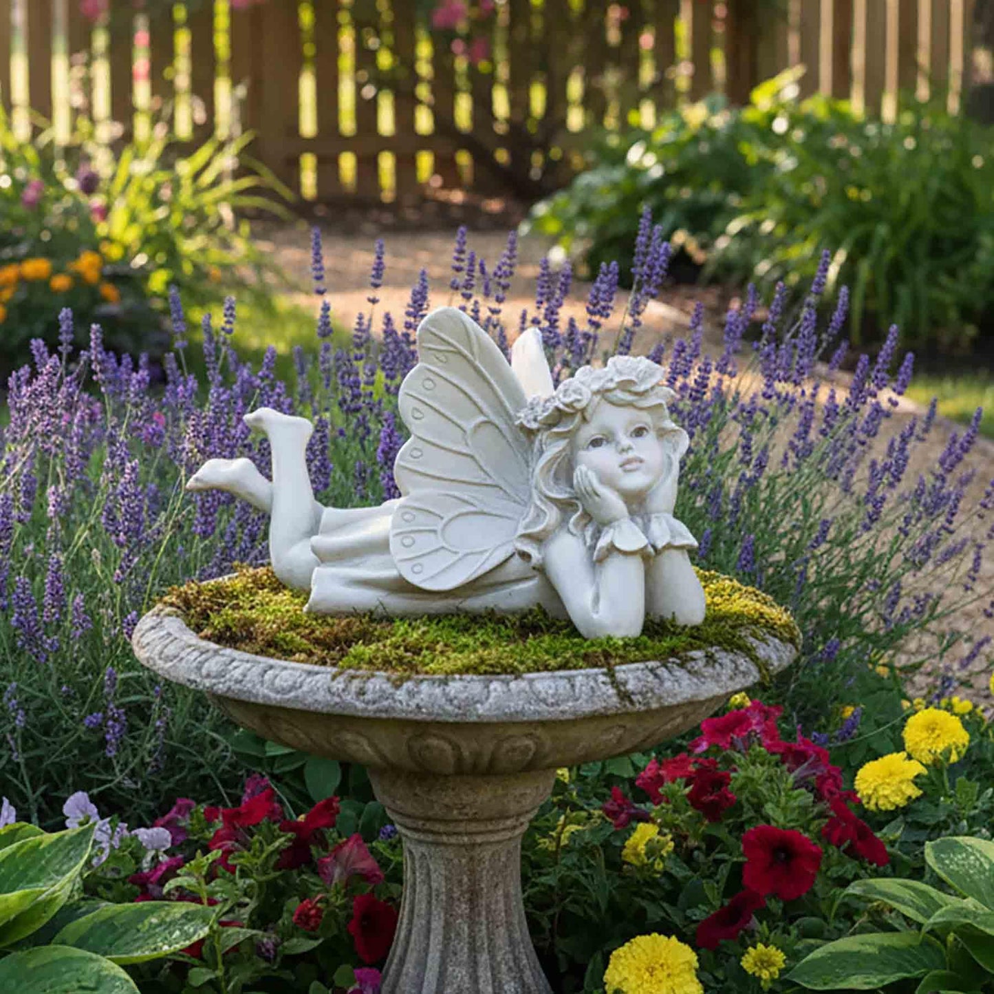 Lying Fairy Garden Statue with Hands on Chin – Outdoor Resin Angel Figurine for Yard, Patio or Lawn Decor – 10.24” Hand-Painted Fairy for Garden Fairy Scenes & Whimsical Outdoor Displays
