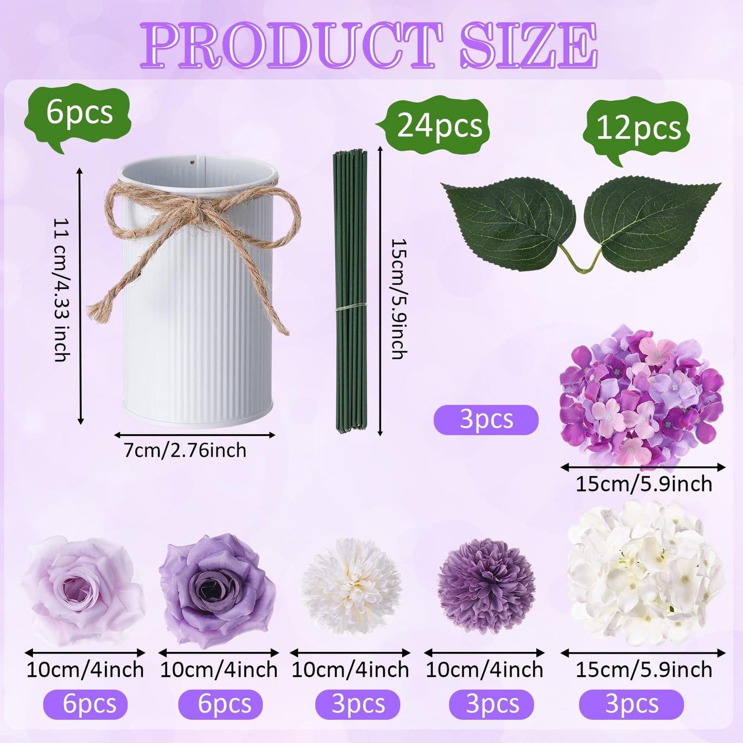 Zeyune 6 Sets Artificial Spring Centerpiece for Tables Fake Purple Plants with Galvanized Pots Farmhouse Purple Flowers Bouquet for Wedding Home Office Rustic Decor