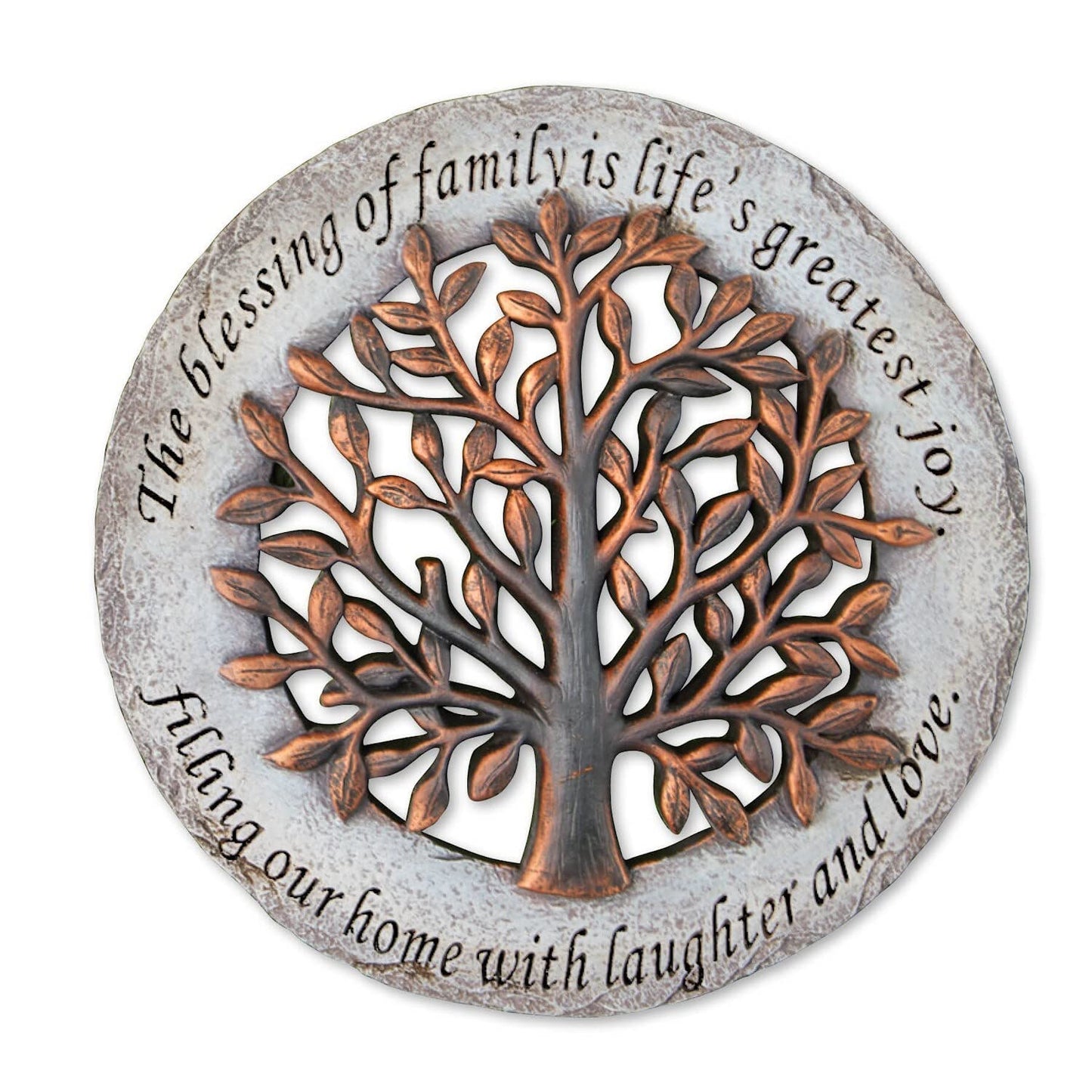 Roman Exclusive Terrace Garden Stone with a Tree and Verse, 12.2-Inch, 2-Tone Dolomite/Resin