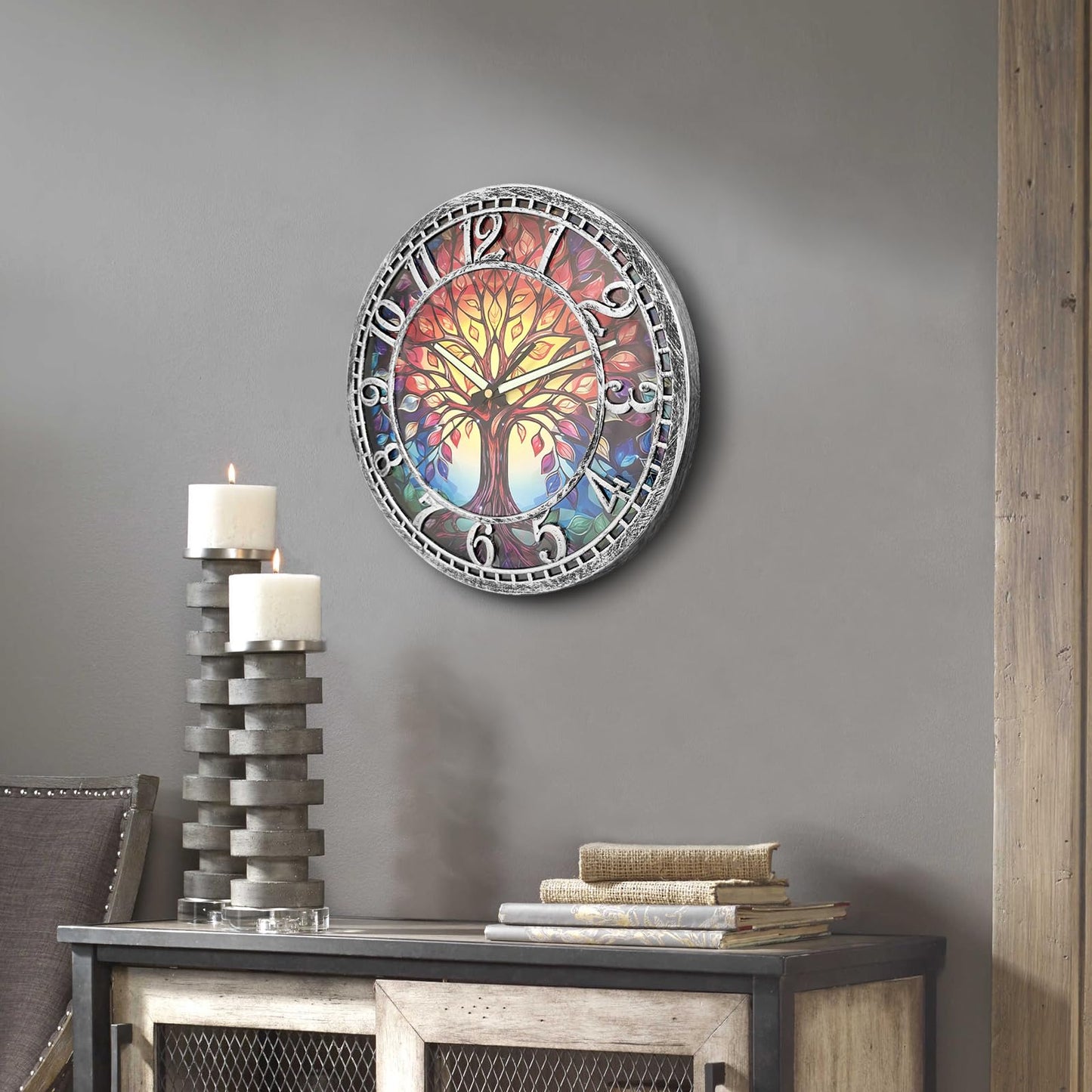 WANGIRO Tree of Life Wall Clock 12inch Silent Movement Clock Precise Timekeeping Wall Clock Ideal for Living Rooms Bedrooms Offices for Home Decor Enthusiasts Antique Silver