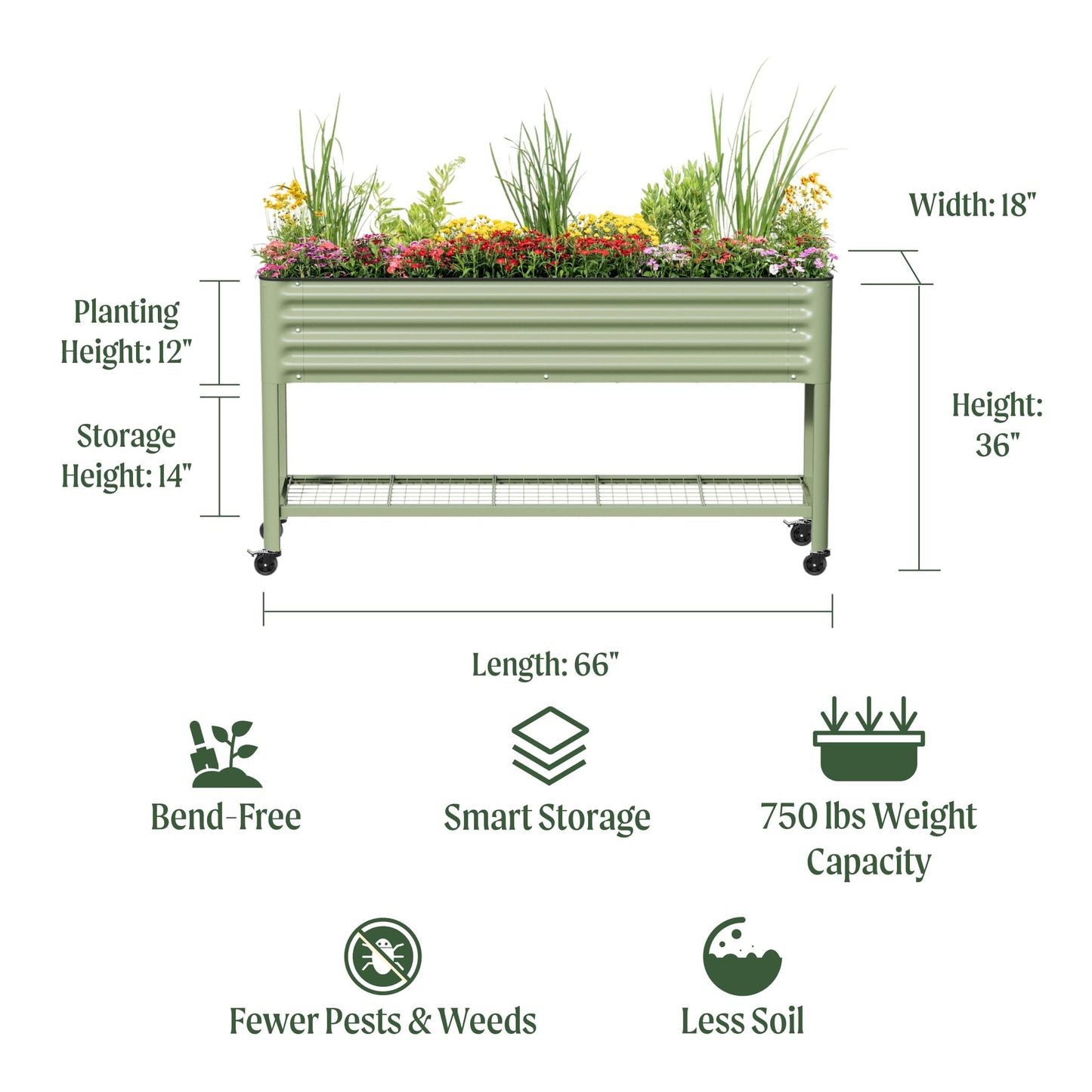 Rolling Elevated Raised Garden Bed - Slim Series, 1.5' x 5.5' Outdoor Planters Boxes with Legs & Storage Rack for Patio, 750 Lbs Weight Capacity, Raised Beds for Gardening Herbs Flowers, Modern Gray