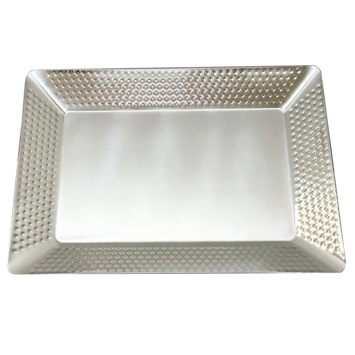 Olmaanseta Stainless Steel Rectangular Serving Tray,Multipurpose Hammered Silver Large Decorative Platters,Organizer Tray for Kitchen Or Bathroom