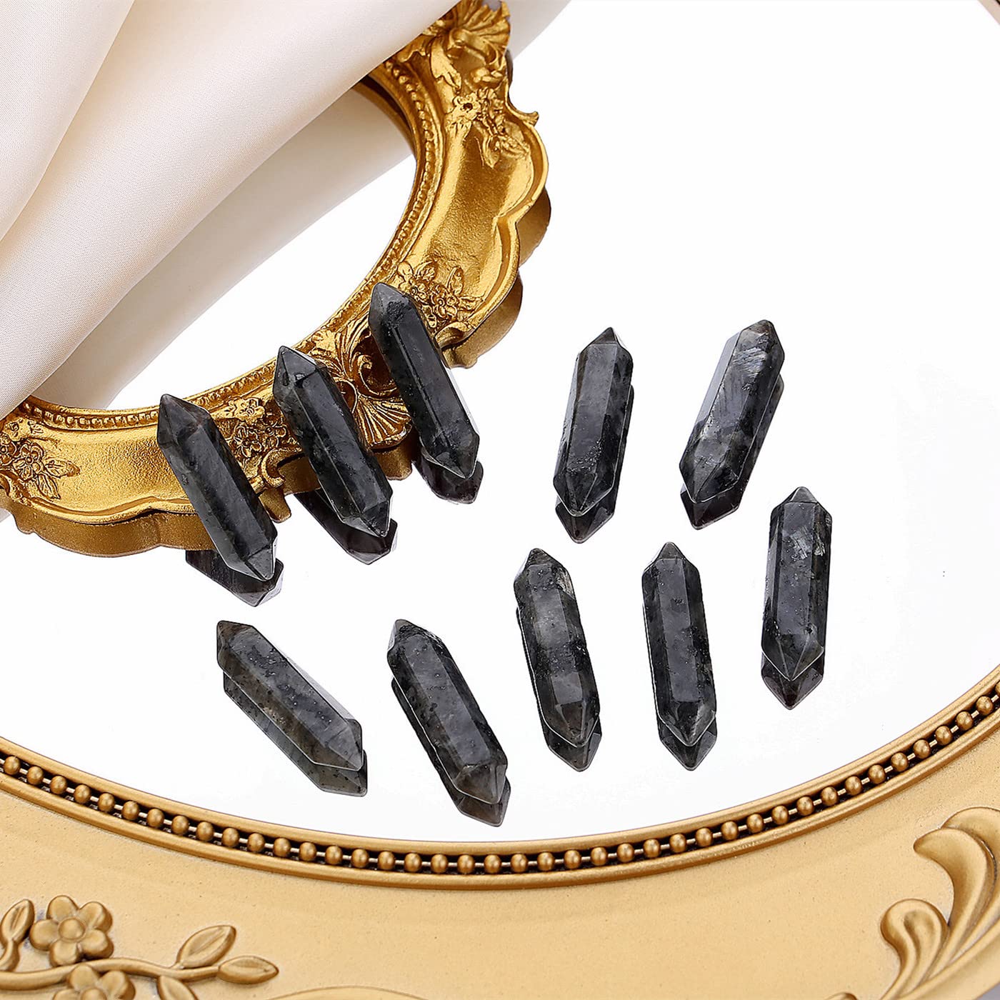 10 PCS Labradorite Healing Crystals Wands Polished Tumbled Stones Bulk Natural Hexagonal Pointed Reiki Energy Balancing Meditation Therapy Chakra Wand Set