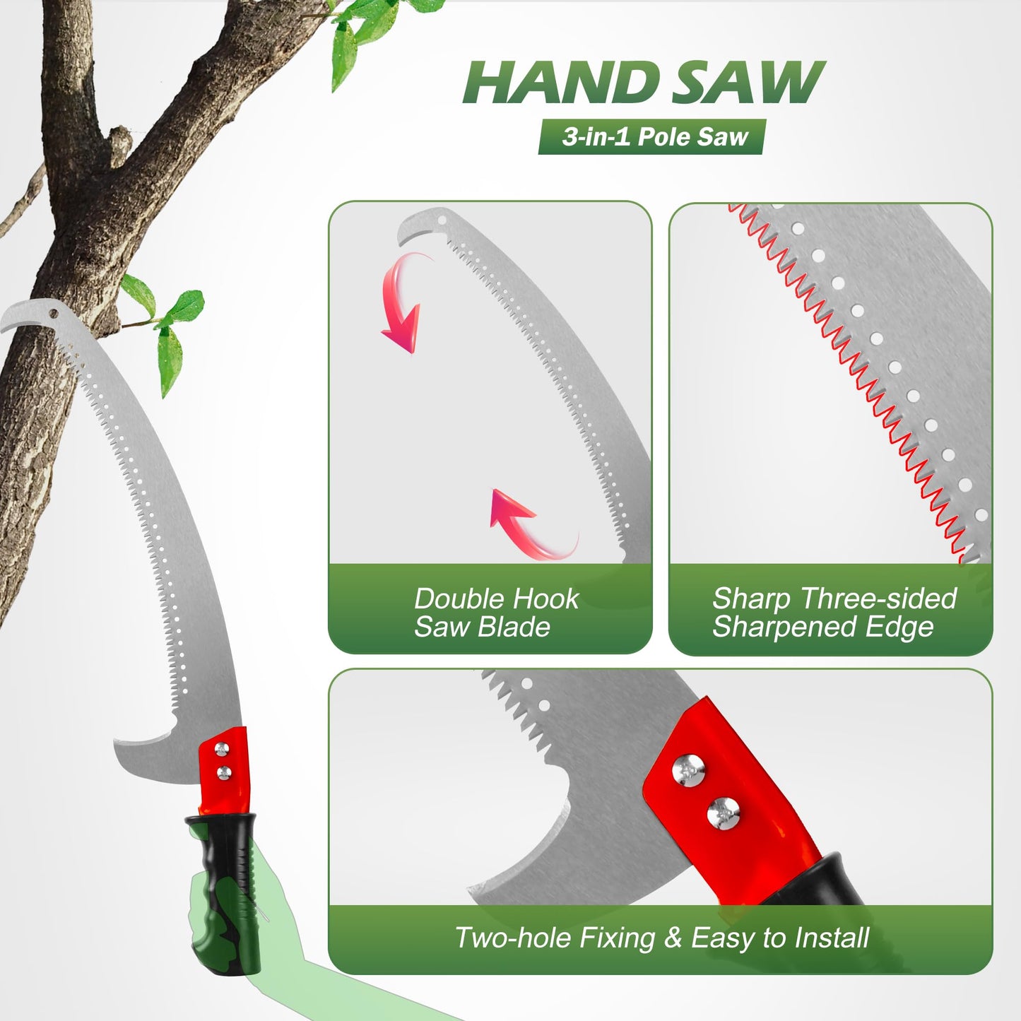 Walensee Pole Saws for Tree Trimming, Extendable Tree Pruner,Manual Branch Timmer with Blade and Scissors High Branches Pruning Fiberglass Pole Pruner and Cutter Garden Tool with Storage Bag 7.2-27FT