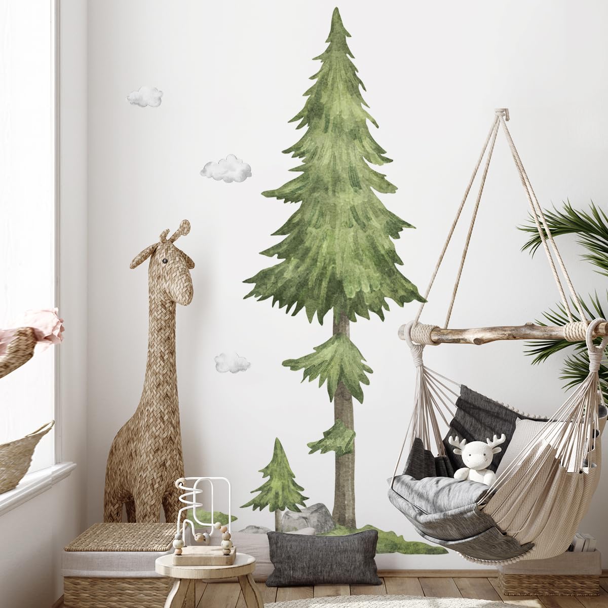 Watercolor Large Pine Tree Wall Stickers- Woodland Tree Peel & Stick Removable Wall Decal for Kid Bedroom Living Room Nursery,135 cm x 215 cm