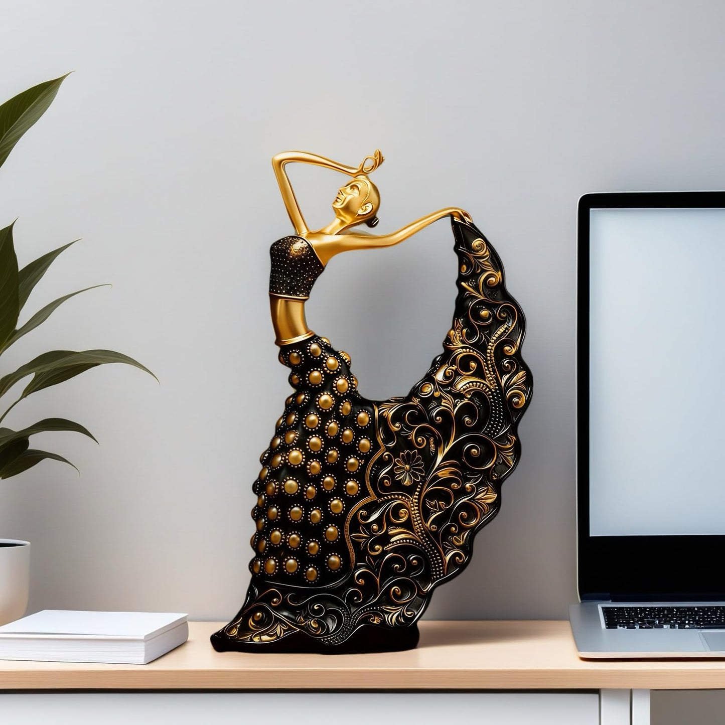 XINDAM Elegant Peacock Art Figurine Dancer Statue Decorative Home & Office Figurines Home Office Display Craft Living Room Decor Ornaments for Tabletop Black and Gold