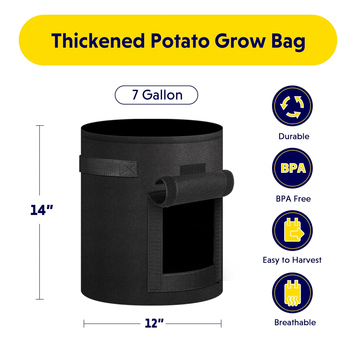 iPower Potato Grow Bags with Flap 7 Gallon 6 Pack, Garden Planting Pot with Durable Handle and Harvest Window, Thickened Nonwoven Fabric Container for Potato, Tomato, Carrot, Vegetable and Fruits