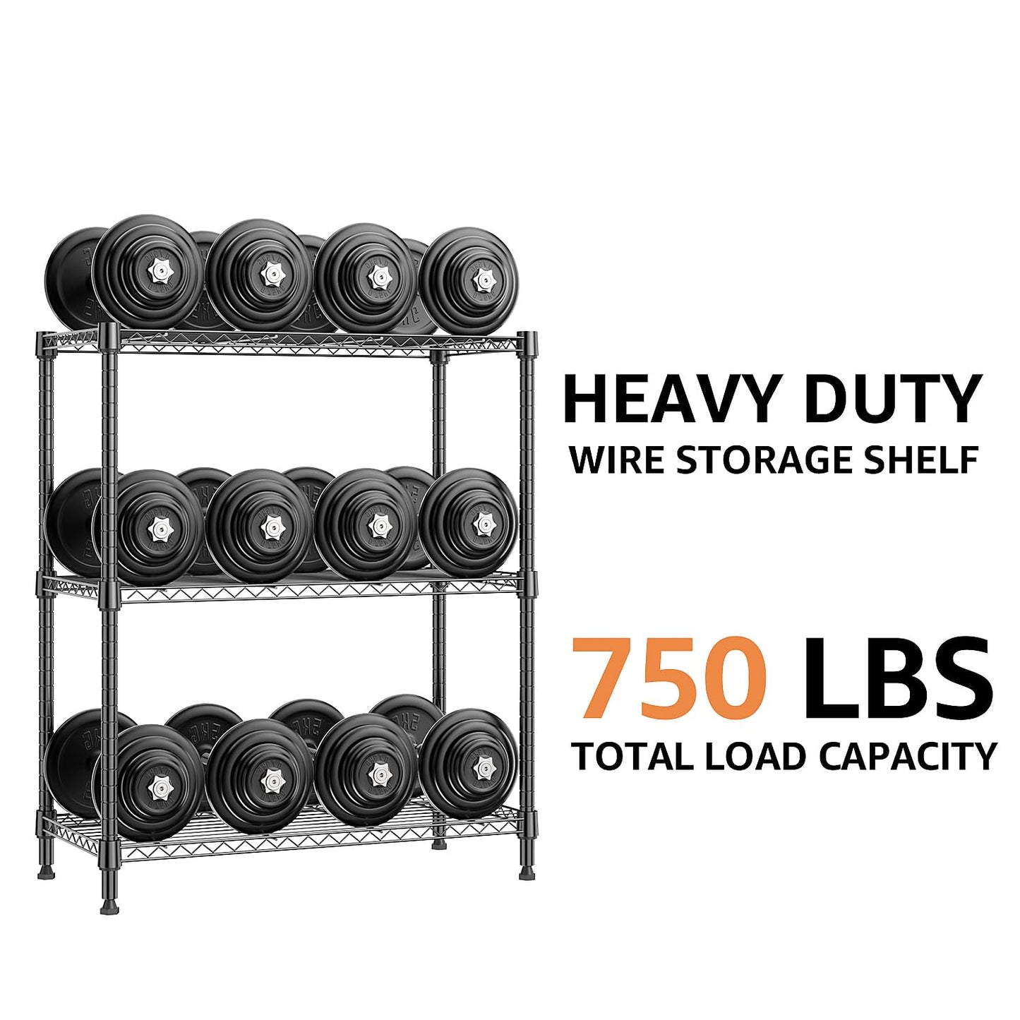 M MZG 750 lbs 3 Tier Storage Rack Metal Wire Shelving Unit, Storage Standing Shelf Organizer for Laundry Bathroom Kitchen Pantry Closet Garage Basement Utility Room, Black 13.8" D x 29.5" W x 35.5" H