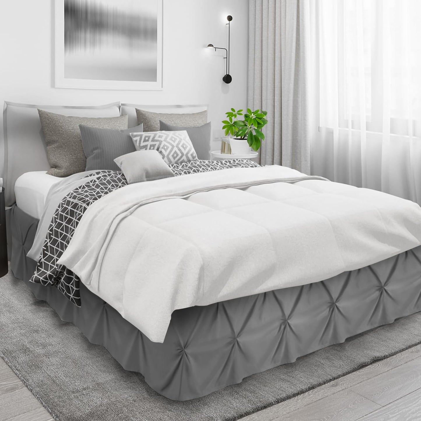 Nestl Dark Grey Bed Skirt Queen Size, Pinch Pleat Queen Bed Skirt, 14" Inch Drop Queen Bedskirt, Hotel Quality Gray Bed Skirts Premium Microfiber Bedskirt for Queen Bed, Dark Grey Bed Skirts