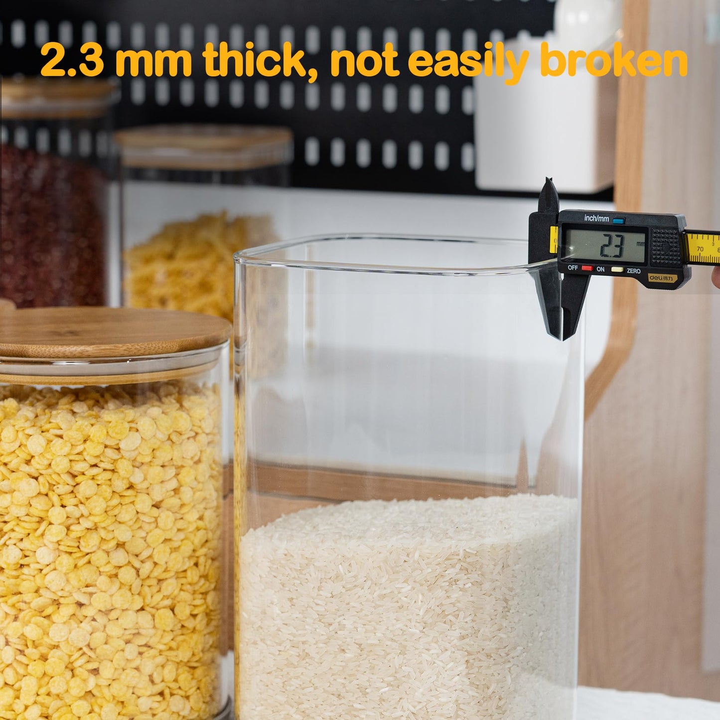 D2scrma 156oz Airtight Glass Square Storage Canister with Bamboo Lid Set of 2(4600ml*2) Large Gallon Glass Jars for Sugar, Flour, Cookies and Coffee beans (‎with Black Lable)