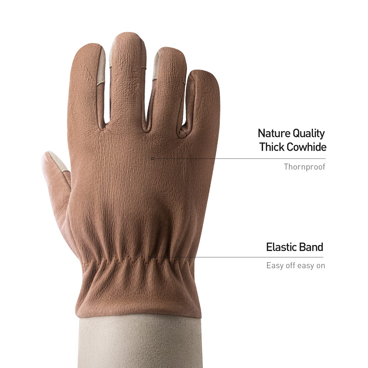 HANDLANDY Long Gardening Gloves for Men & Women, Thorn Proof Rose Pruning Gloves Leather Gauntlets Garden Glove Yard Work Glove (Warm Brown, Large)