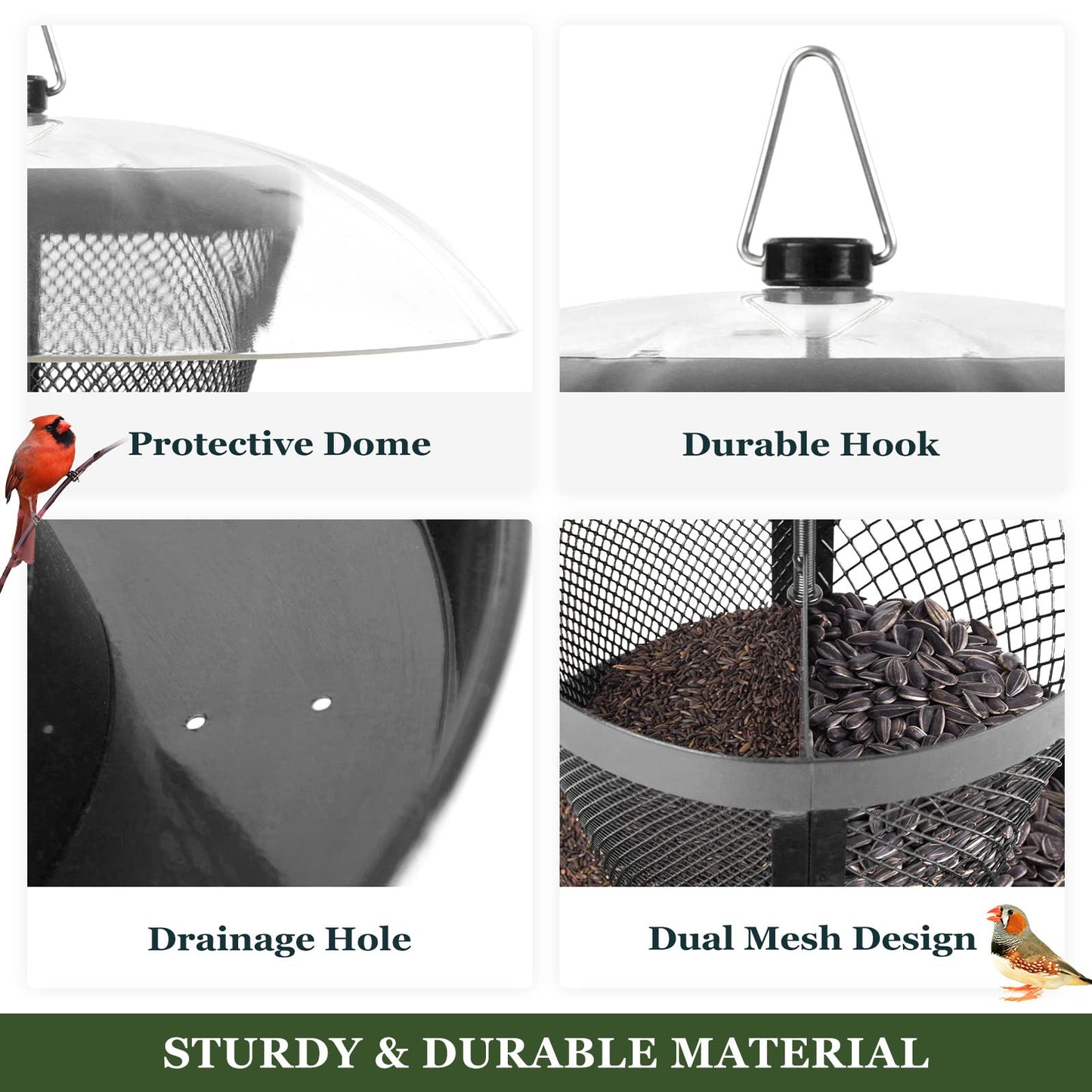 Kingsyard Bird Feeder for Outside, Dual-Use Metal Mesh Wild Bird Feeder with Weatherproof Dome Dual, 2.5 lbs Seed Capacity for Finch Cardinal