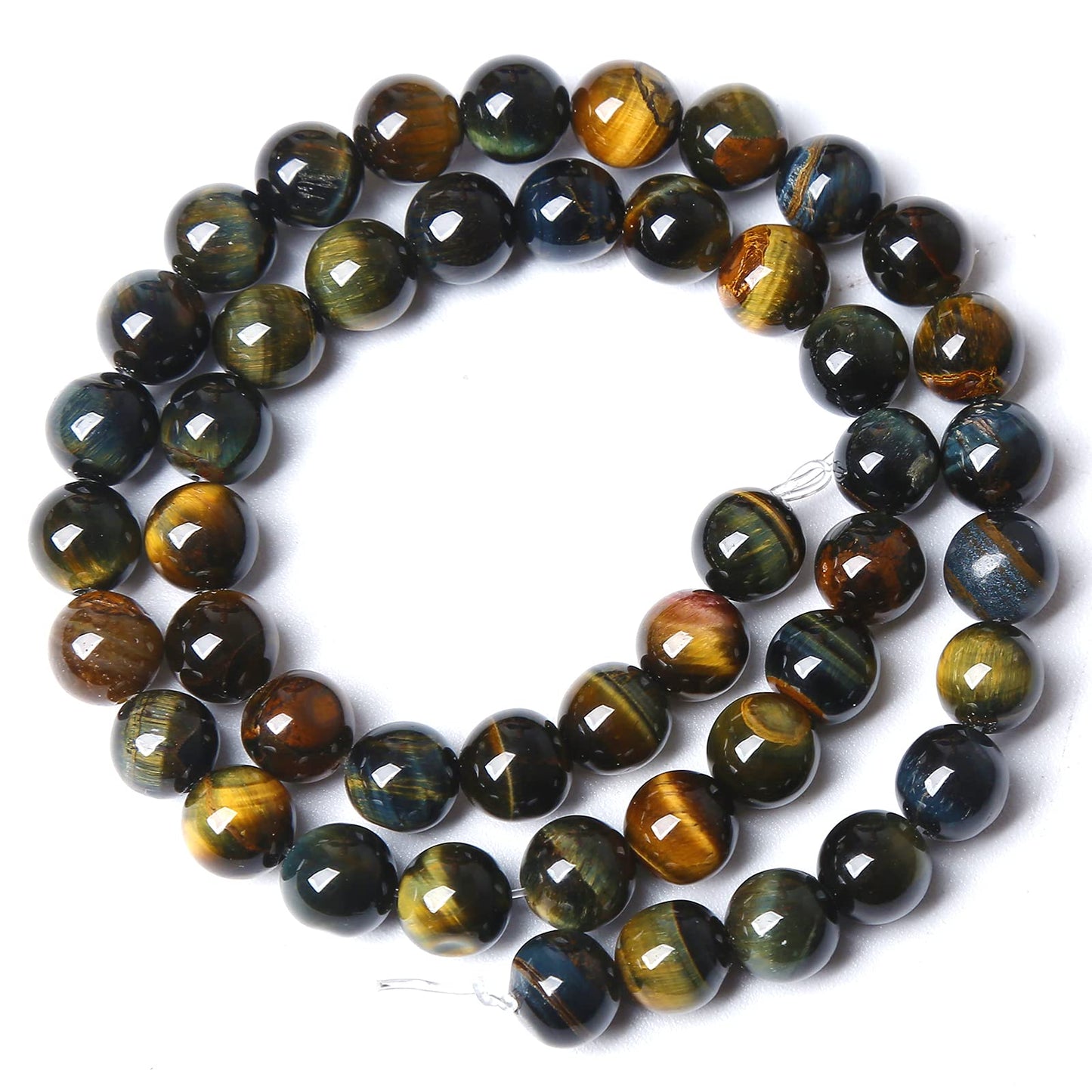 Yellow Blue Tiger Eye Beads Natural Stone Round Loose Beads Energy Gemstone Healing Power for Jewelry Making 8mm 46pcs 15"