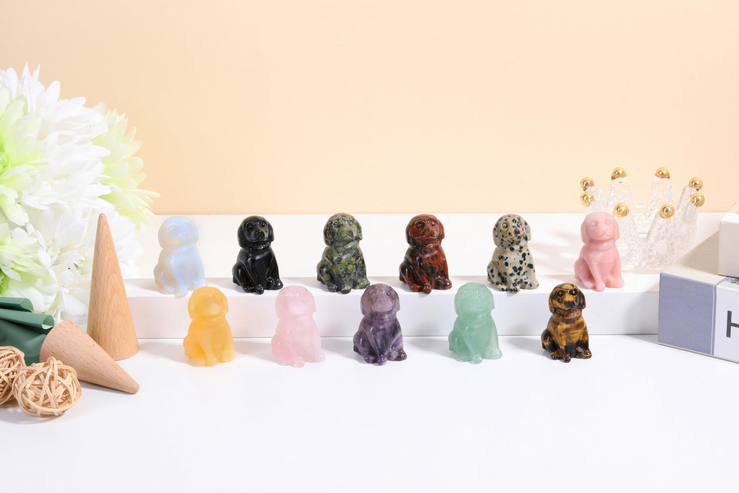 CrystalTears Tiger Eye Crystal Dog Ornament, Cute Dogs Gifts for Women Dog Lovers Men Christmas, 1.5” Lucky Healing Gemstone Labrador Dogs Puppy Figurine Statue for Home Office Desk Decor