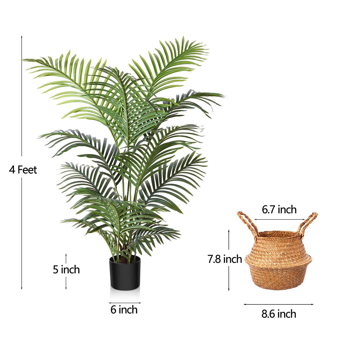 LOMANTO Fake Majesty Palm Plant 4Ft Artificial Tree for Home Decor Indoor Small Faux Trees in Pot Fake Tropical Plants for Housewarming 2Pack