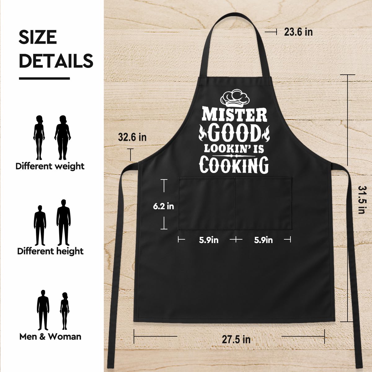 Mr Goodlookin' is Cookin,Funny BBQ Grilling Cooking Chef Aprons for Men,Dad,Boyfriend,Farther,Grandpa,Friend,Chef Apron with 2 Pockets,Kitchen Gifts for Men,Chef Gifts for Birthday Christmas