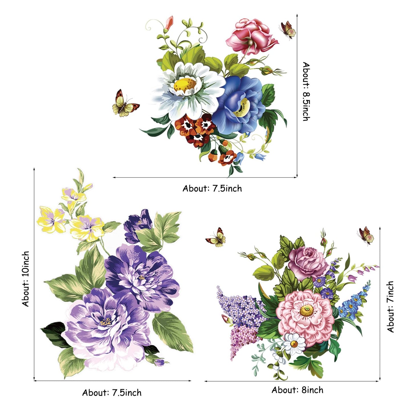 3 Pcs Flowers Wall Stickers Wall Decals Peel and Stick for Room Decorations Living Room Bedroom