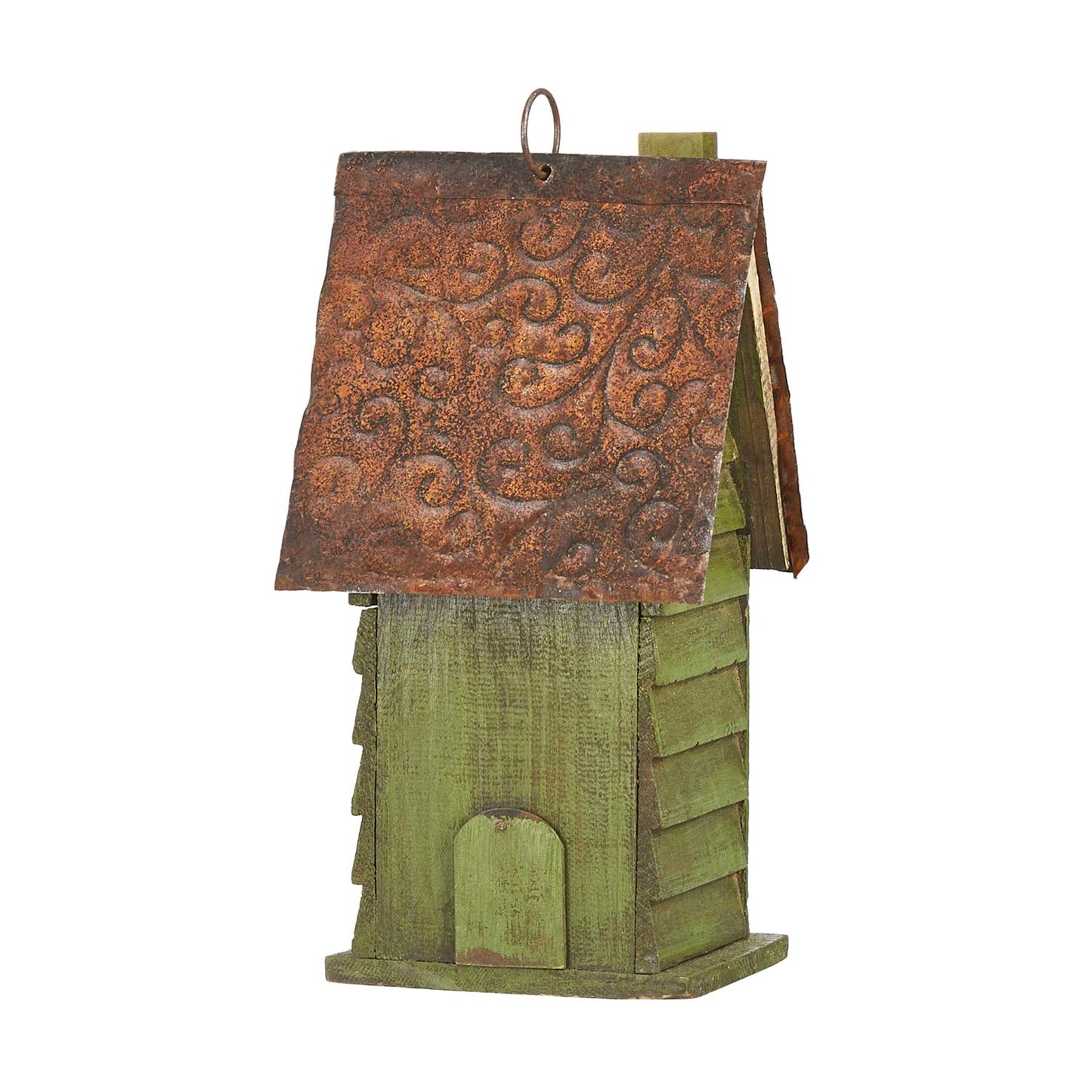 Glitzhome 12" H Green Hanging Distressed Solid Wood Garden Bird House Decorative Birdhouse