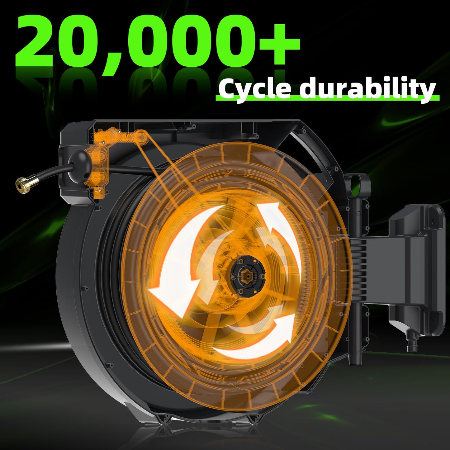 Retractable Garden Hose Reel 1/2 in x100 ft, Heavy Duty Wall Mounted Hose Reel with 10- Function Sprayer Nozzle, Any Length Lock/Automatic Slow Return System,180° Swivel Bracket