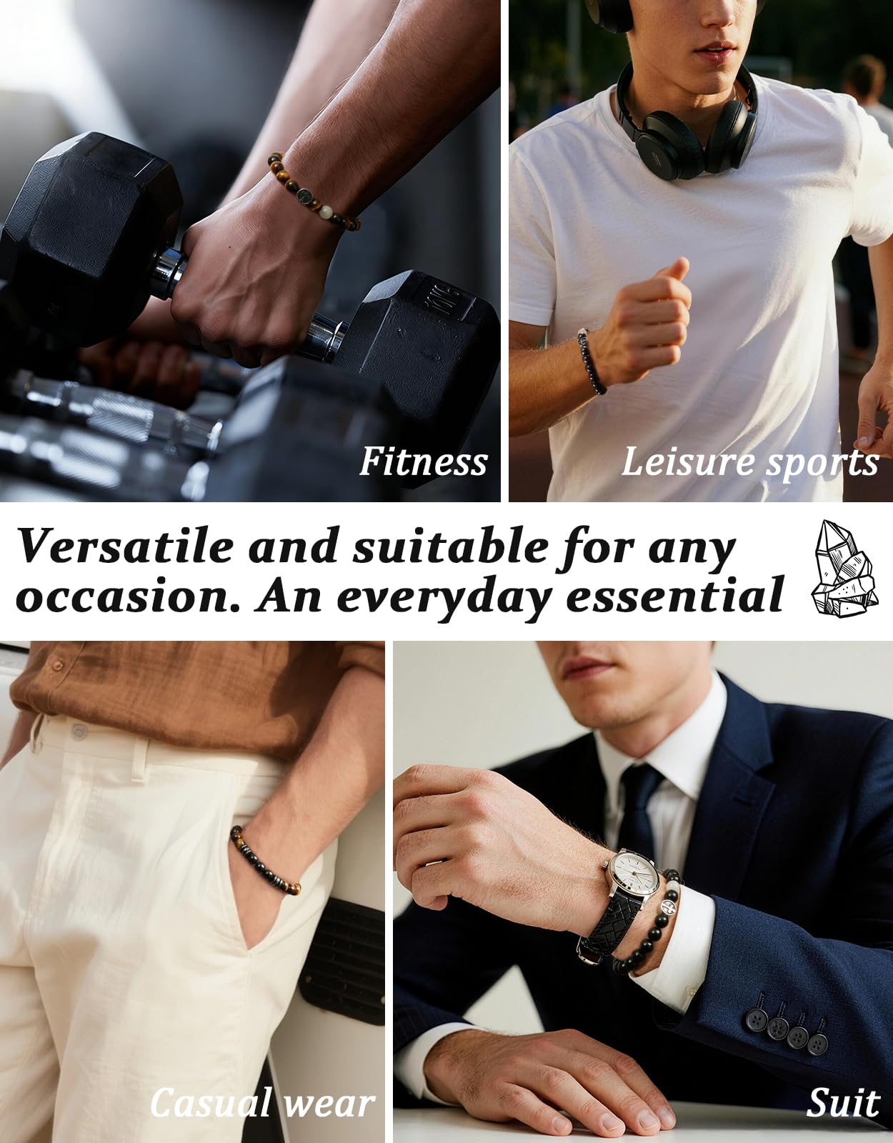 Landorilo Gifts for Men, 8mm Natural Stone Beaded Bracelets, Tiger's Eye & Black Tourmaline Healing Bracelet, Handmade Mens Jewelry Gift for Him, Husband, Son, Father, Friend(Happy Birthday-7.5in)