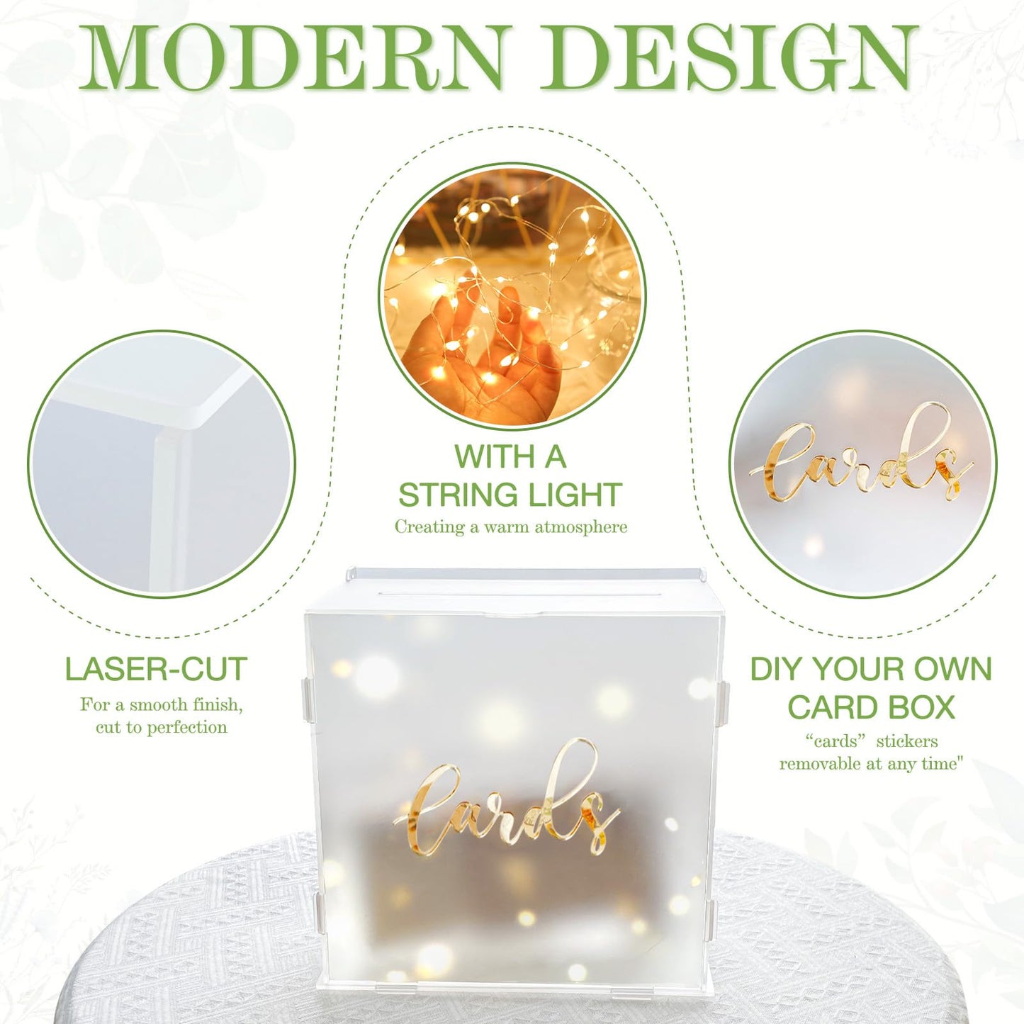OurWarm Acrylic Wedding Card Box with String Light, Frosted Gift Card Box for Wedding Decorations for Reception, Money Box for Bridal Shower Decorations Party Reception Anniversary