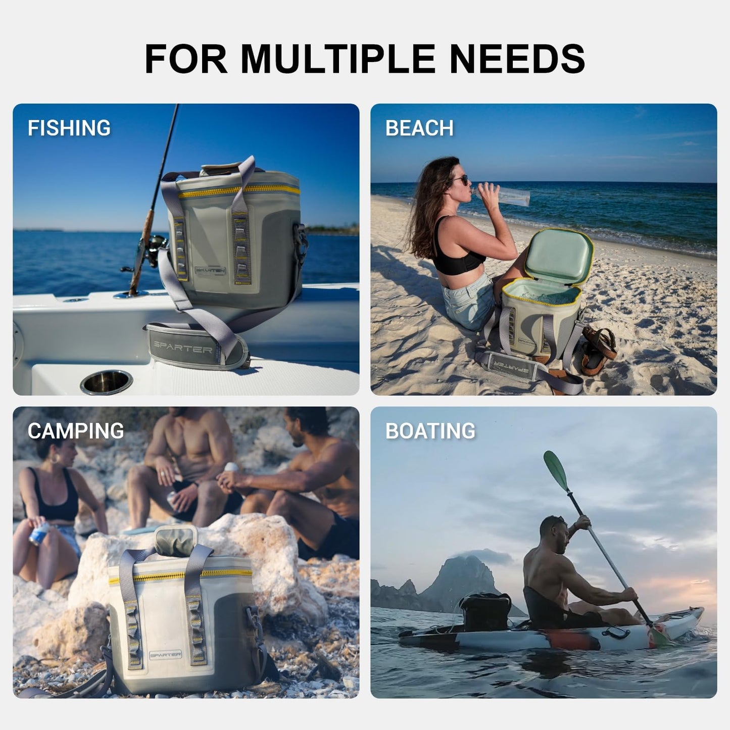 SPARTER Portable Soft Cooler 12 Cans, IP68 Tizip Leak-Proof Zipper for Camping, Fishing, Beach, Outdoors Insulated Ice Chest with Reusable Ice Pack- Black