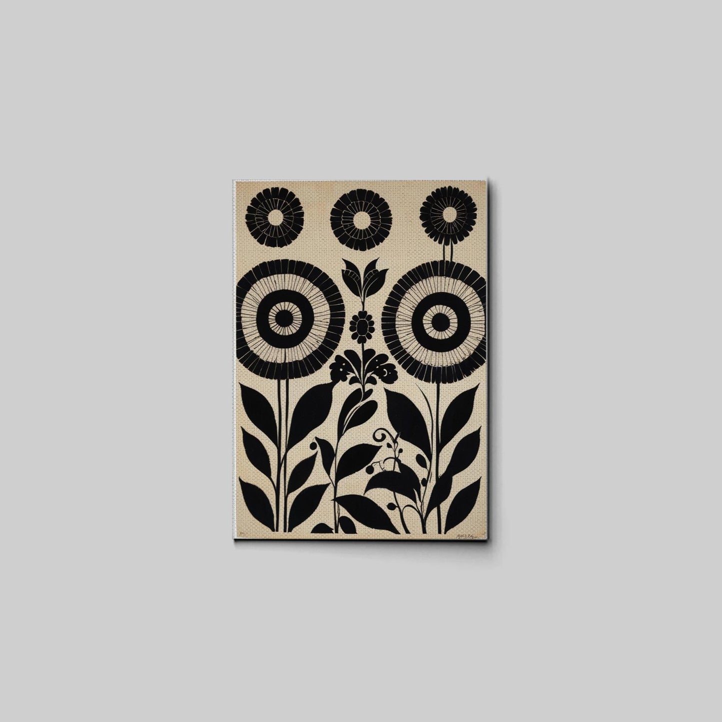 Canvas Print Scandinavian Folk Art Black and Beige Abstract Botanical Wall Art for Scandinavian Home Decor Canvas, Decor