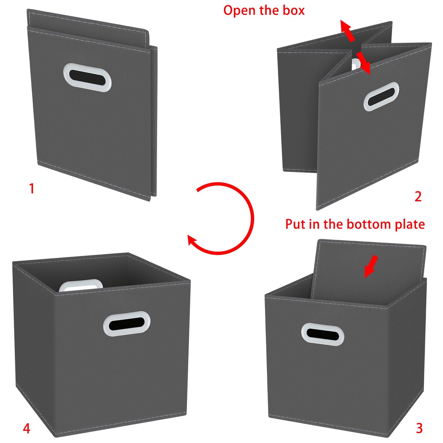 Yunkeeeper storage bins Cubes, Fabric Cube Organizer with Handle, Foldable Cube Bins for Cloth or Accessary Storage, 11x11x11, Set of 3,(Gray)