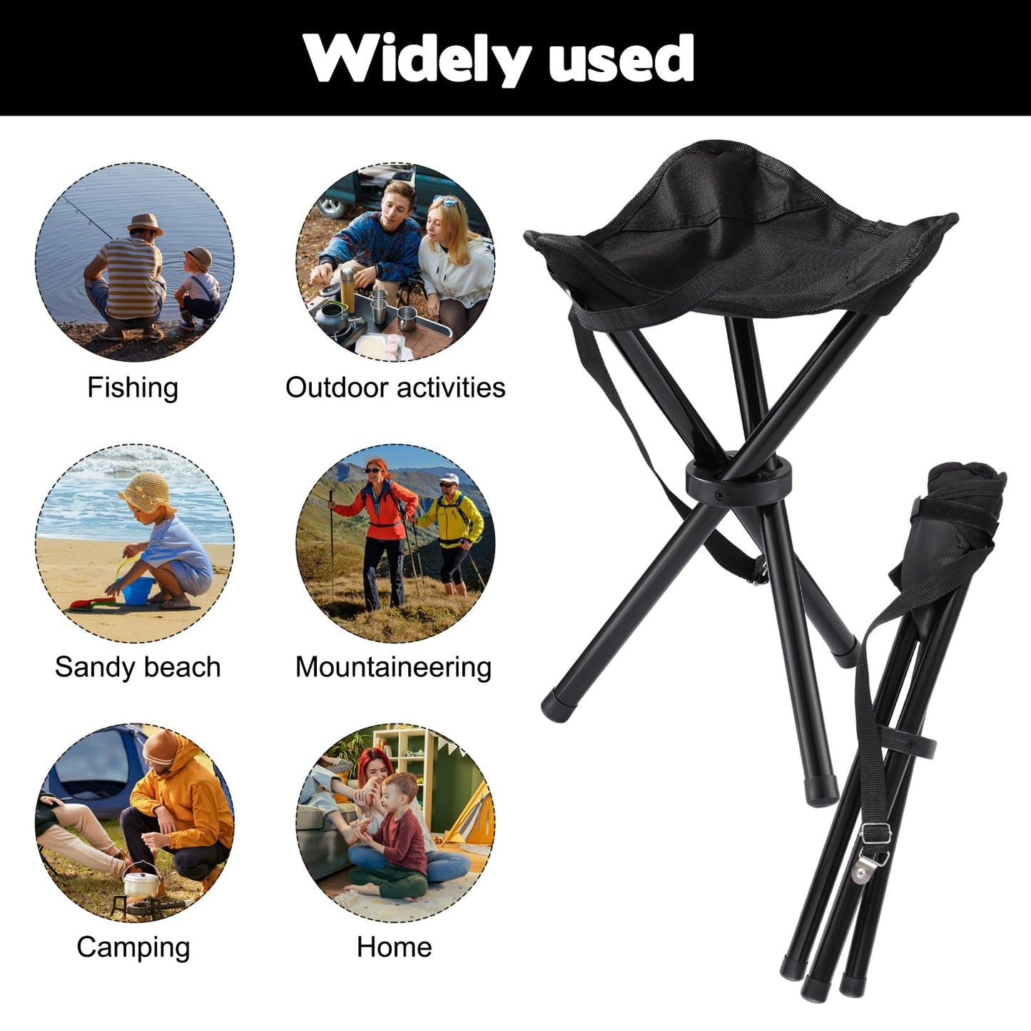 Travel Folding Camping Stool, 14.6 inches Lightweight Outdoor Tripod Chair and Maximum weight 210 lbs Portable Party Chair Fishing Chairs Seat for Camp Hiking Beach Garden and Painting (Black)