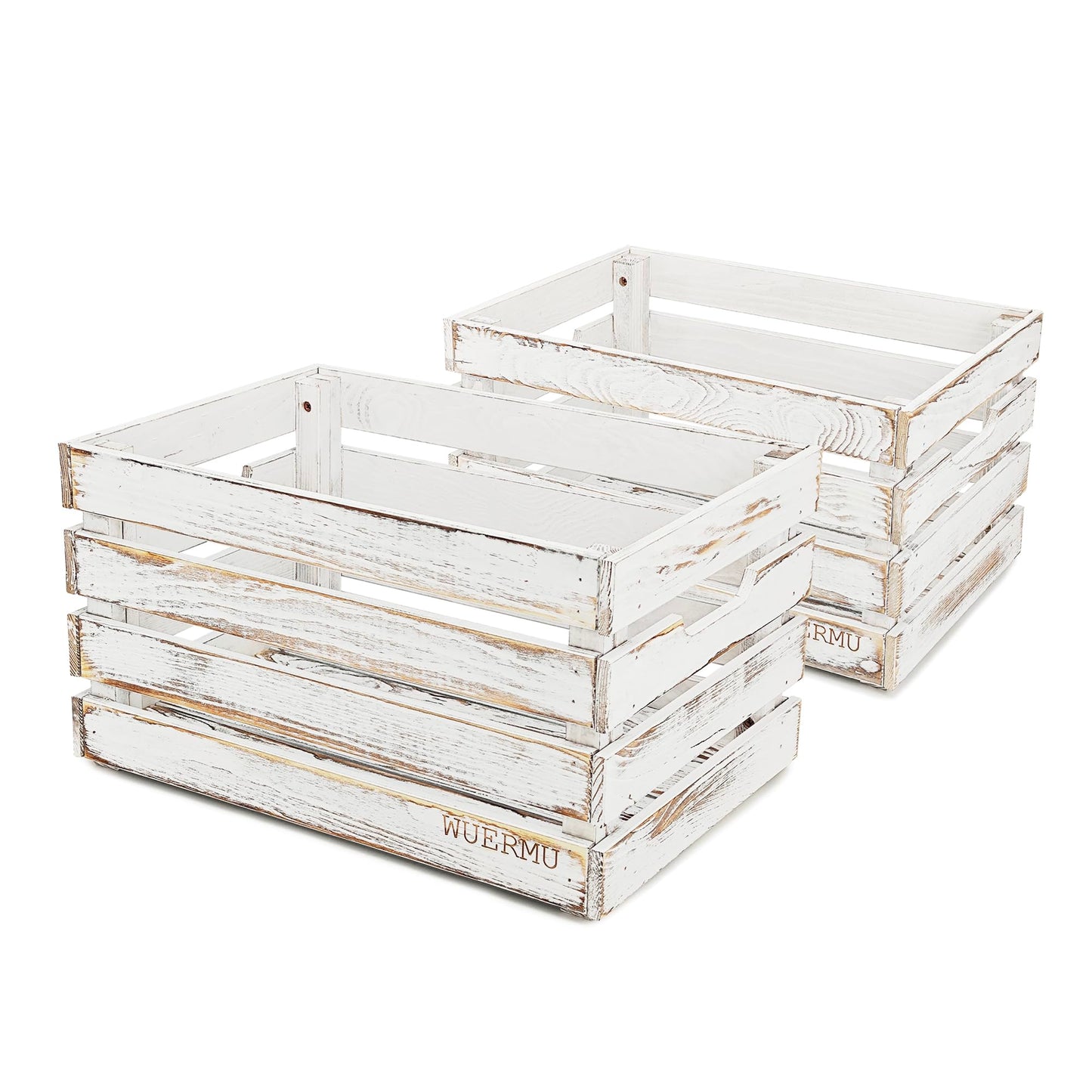 WUERMU White Wooden Crates are Suitable for Storage, Milk Crates, Wine Crates, Festival Decorations, Camping, and Other Multi-Purpose. They are Sturdy and Durable, set of 2 Length of 17.7 inches.